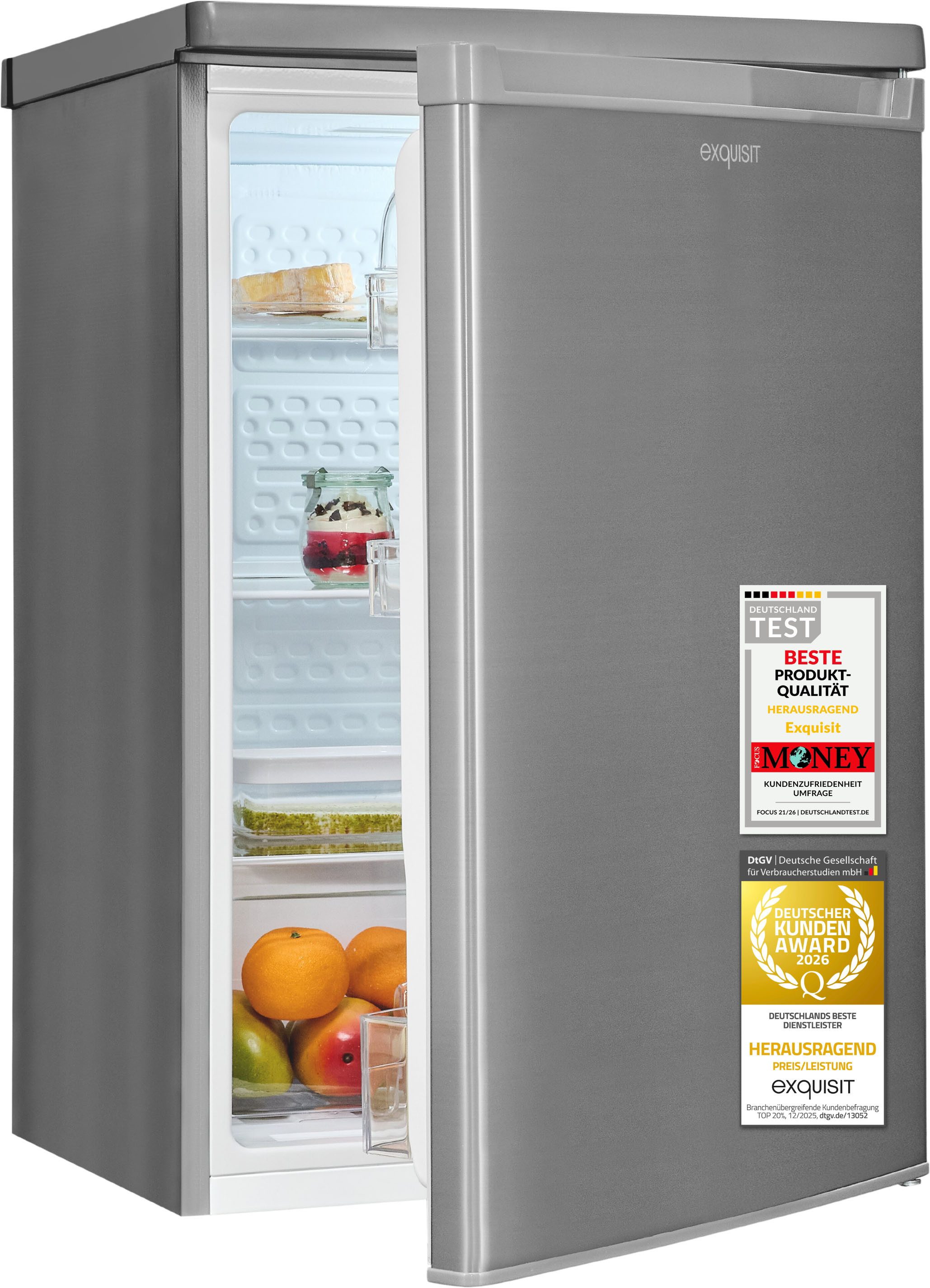 exquisit Kühlschrank KS16-V-040C inoxlook, 85 cm hoch, 55 cm breit, Helles LED-Licht für optimale Innenraumbeleuchtung – Bild 2 von 5