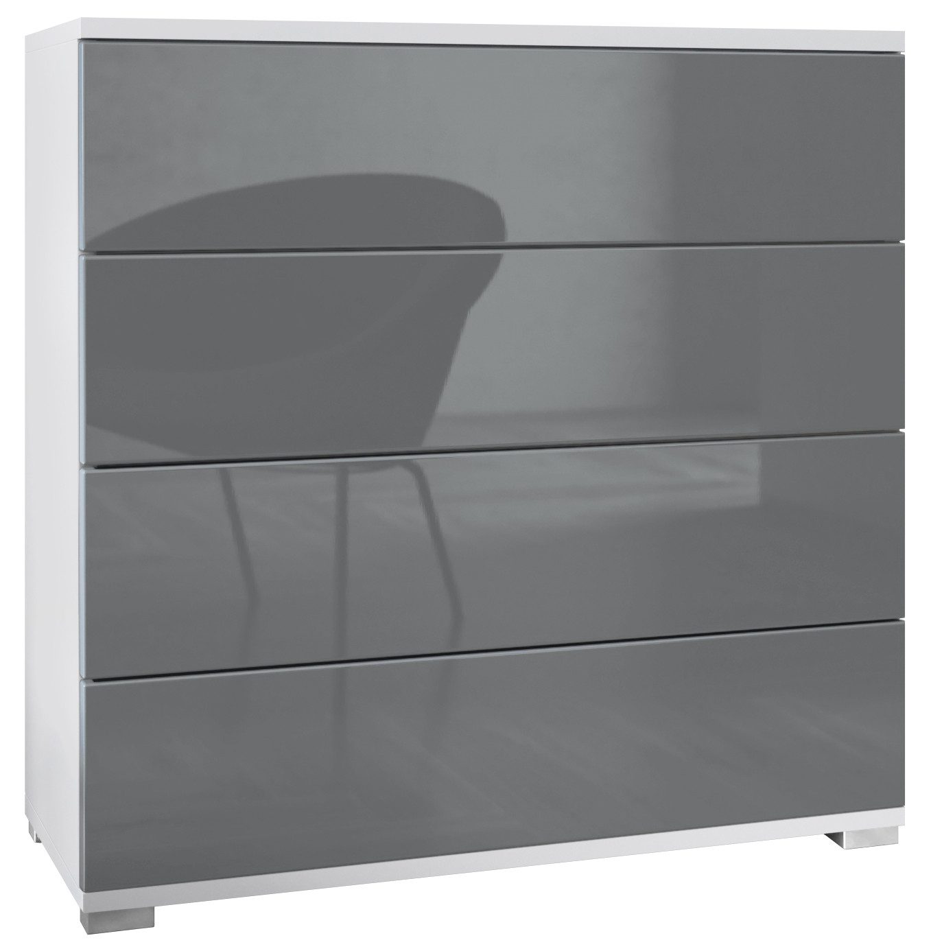 Vladon Kommode Pavos V3 (Sideboard, mit 4 Schubladen), Weiß matt/Grau Hochglanz (76 x 76 x 35 cm)