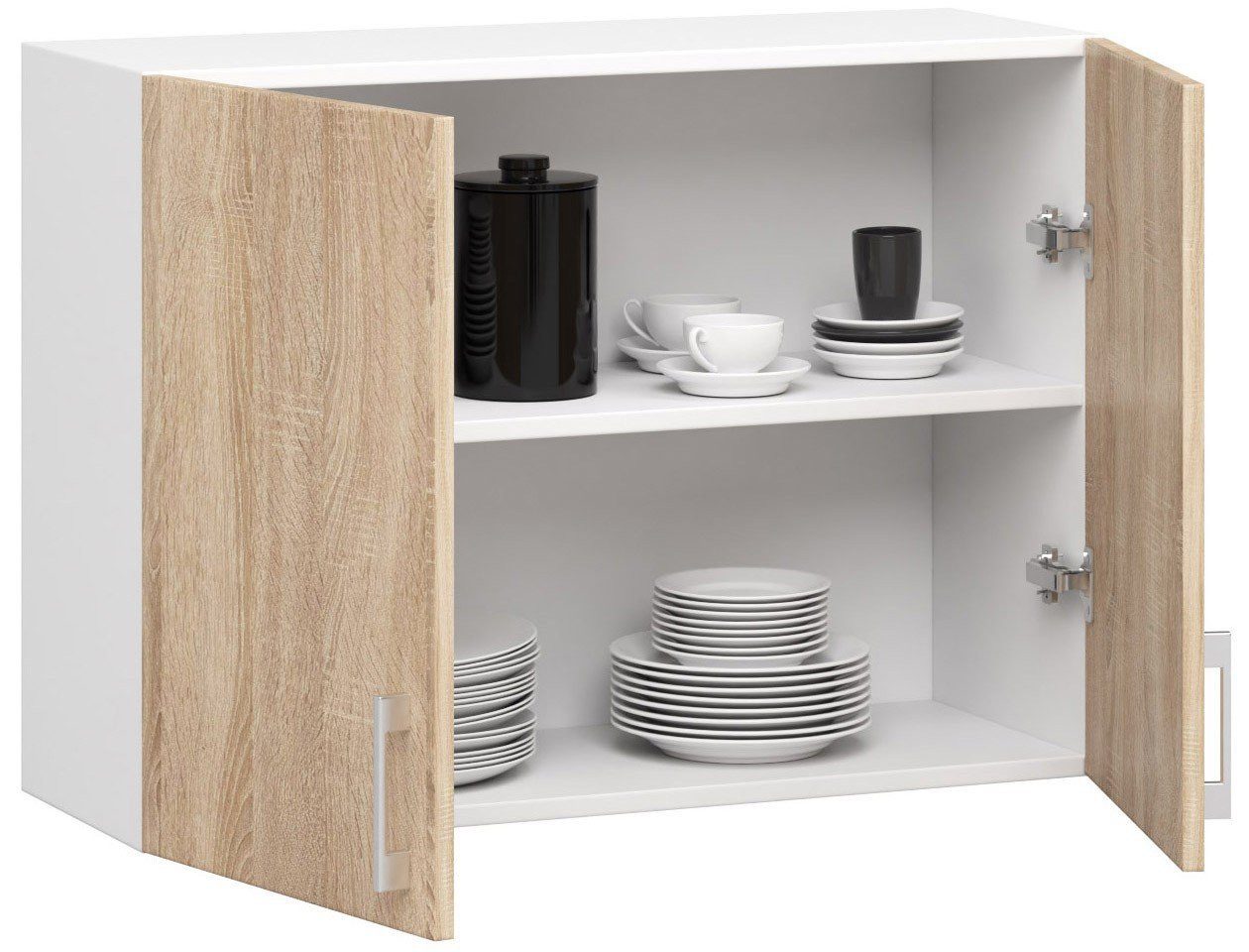 Raumhirsch Furniture Hängeschrank Hängeschrank mit Soft-Close - Modernes Design - Eiche Sonoma Hochglanz weiß, 2 Türen, 80 cm, höhenverstellbare Fächer