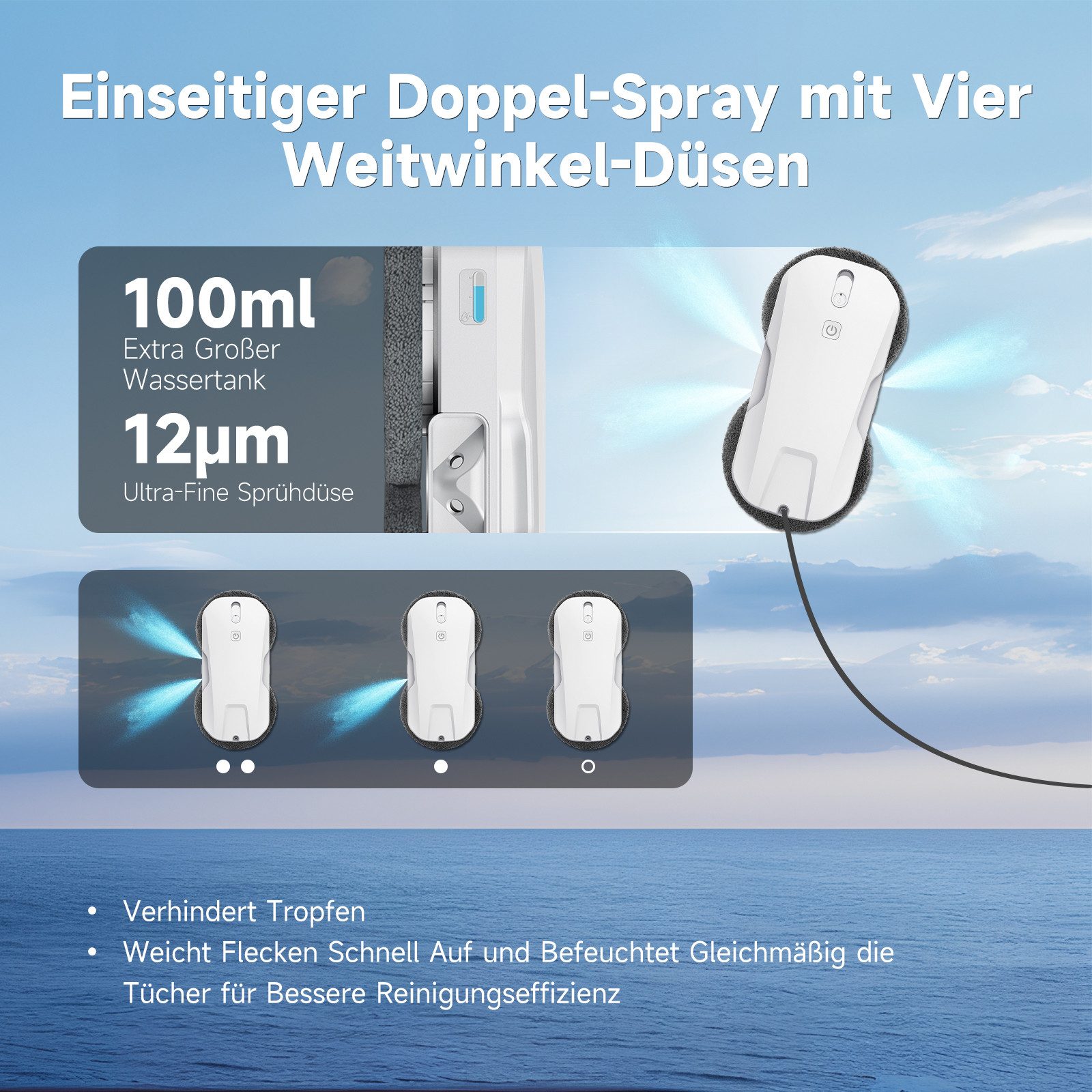 EVERCROSS BOT Fensterputzroboter mit automatischer 4-Wege-Sprühfunktion, 5300 Pa starker Saugkraft, (Absturzsicherung & 50 Minuten UPS-Notstromschutz) Intellige – Bild 5 von 5