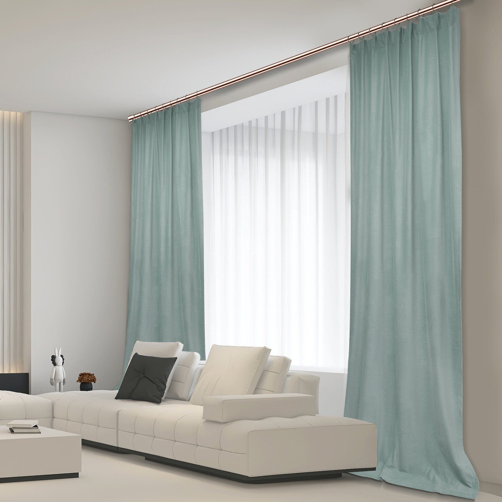 Wohnzimmer 2 Schieferblau Gardinen Stück BTTO, für Schlafzimmer, Kräuselband, Vorhang, Blickdicht mit Vorhang Samt Verdunkelungsvorhang, 50-70%