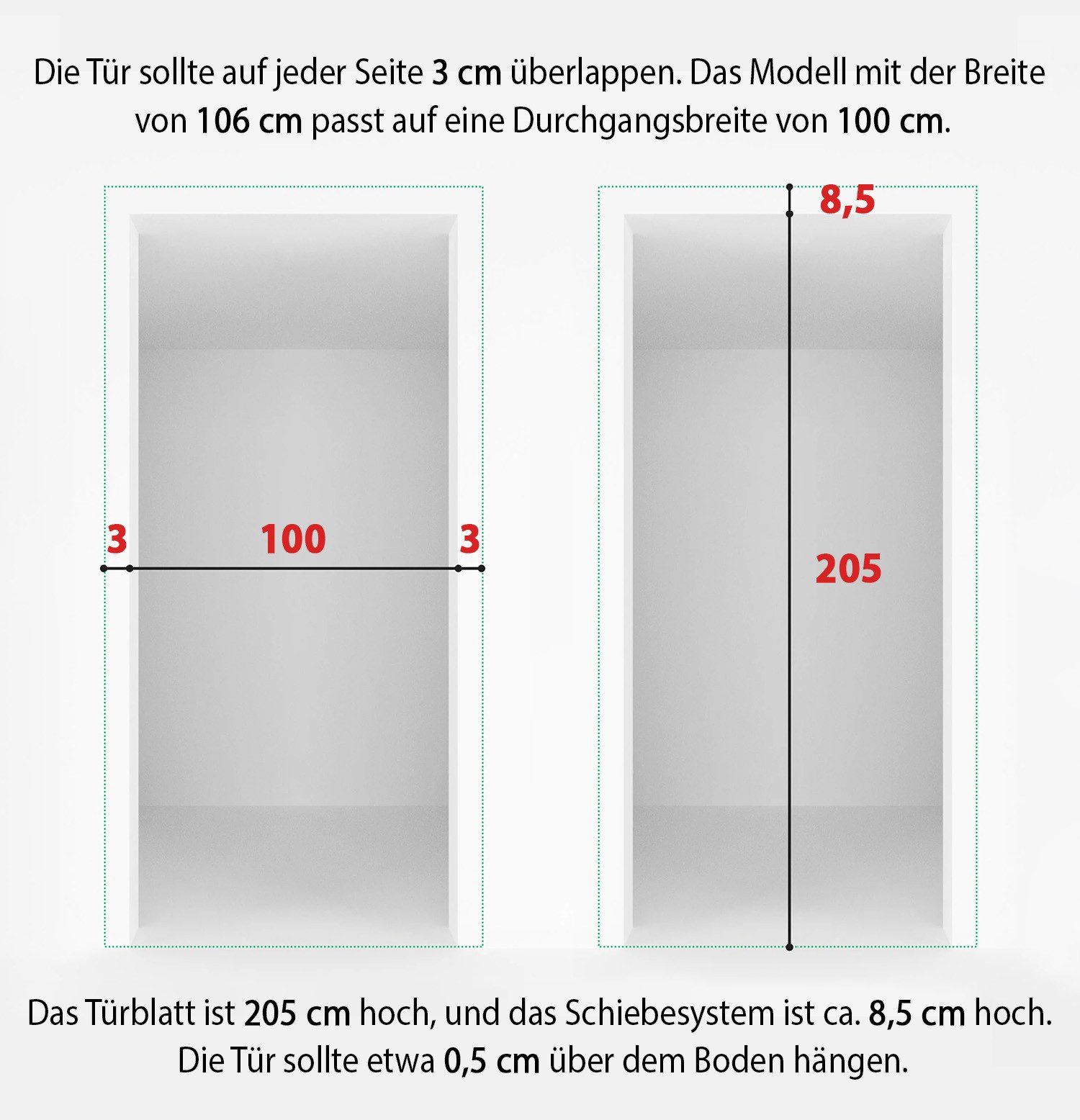 HAUSELEMENT Schiebetür VIND 106 x 205, Schiebetürsystem SoftClose Laufschiene Schwebetür 106/100 cm – Bild 5 von 5