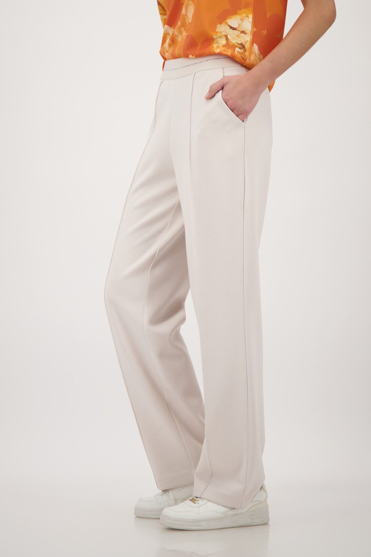 Monari Jogger Pants Basic Lurex elastischer Bund mit Glitzerstreifen, Straight Fit