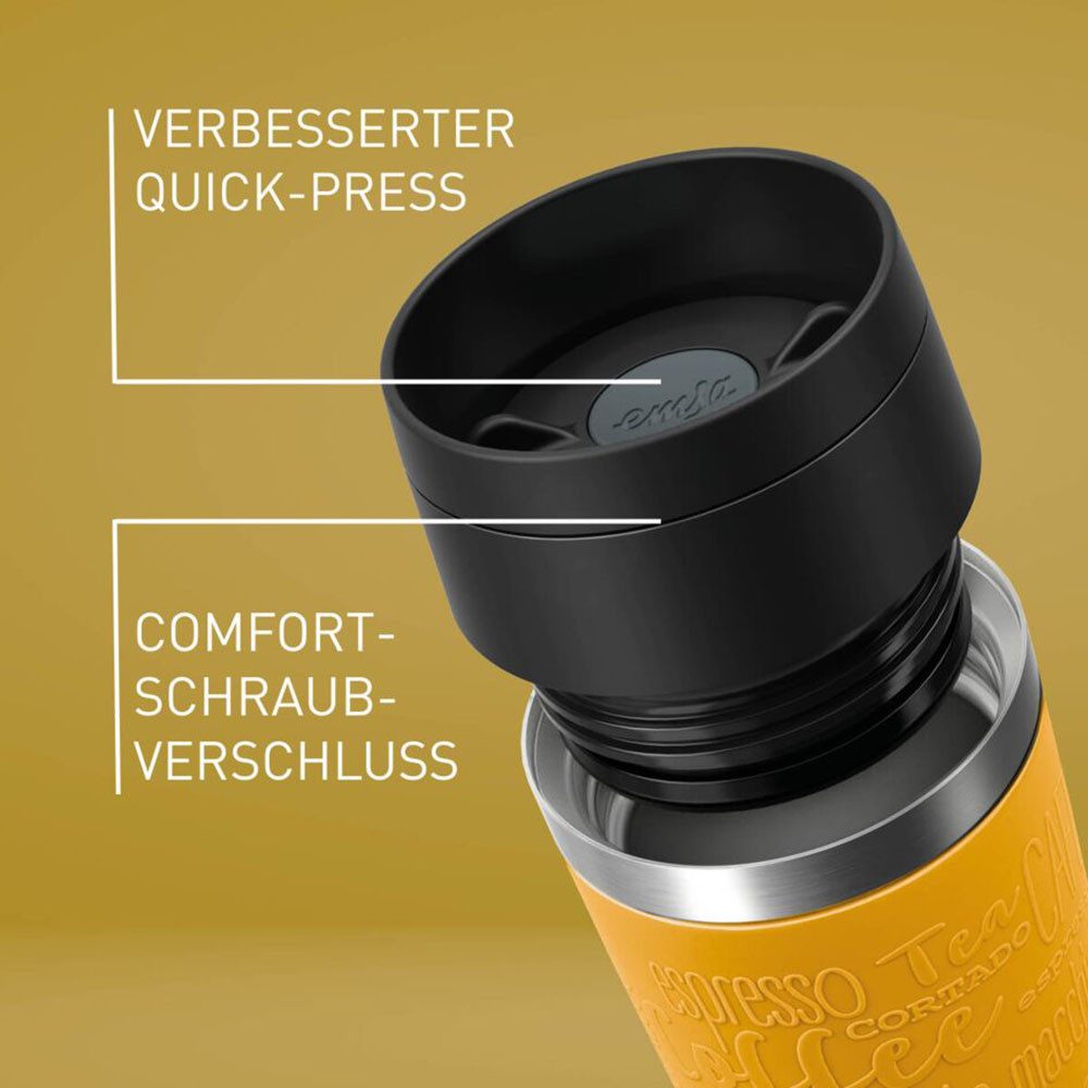 Emsa Thermobecher Travel Mug Classic, mit 360°-Trinköffnung, auslaufsicher, rutschfest, Edelstahl, Kunststoff, Silikon, 4h heiß, 8h kalt - 360 ml / 6h heiß, 12h kalt - 500 ml, 100% dicht