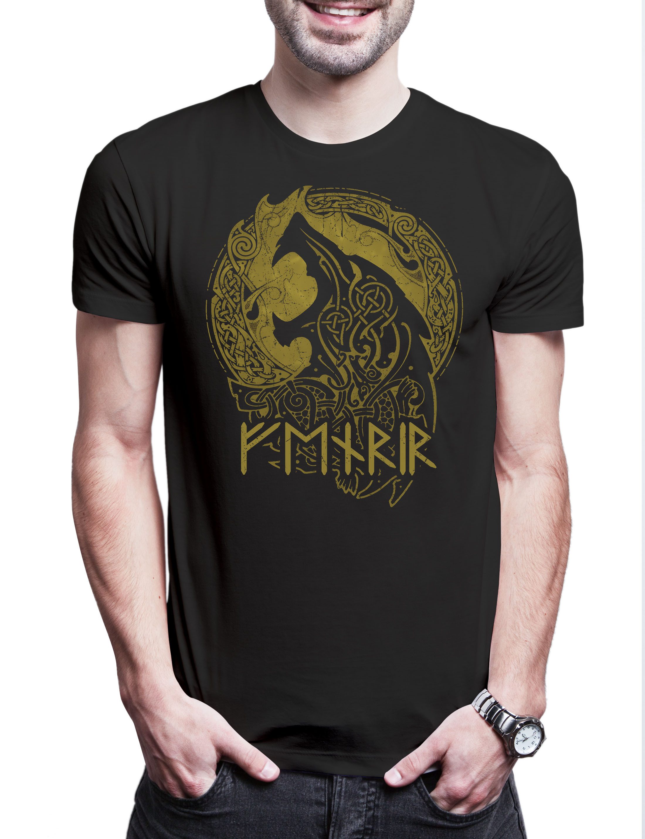 Print-Shirt Viking Fenrir C Herren T-Shirt Fenris Fenriz Wolf Wolves Geri Freki