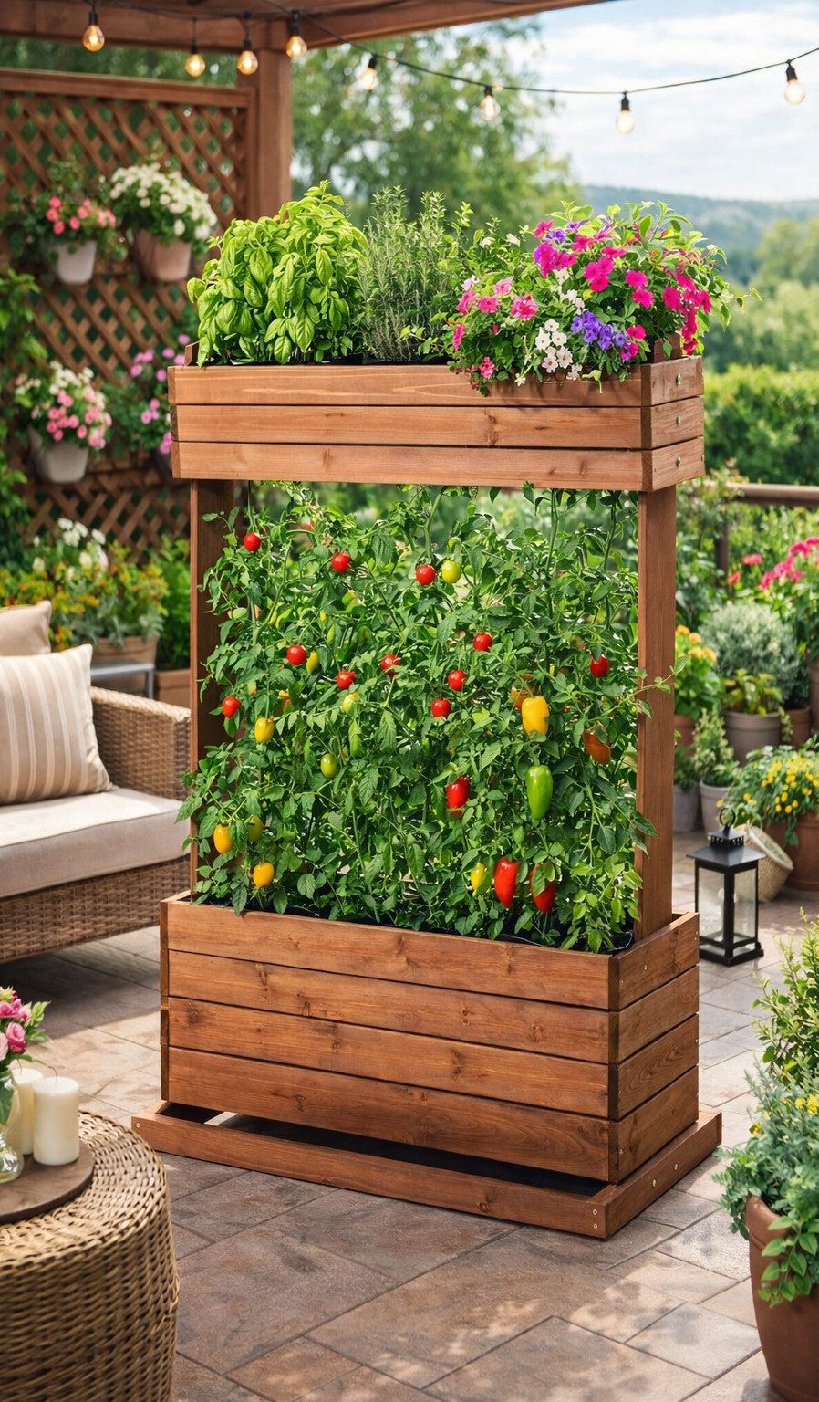 matrasa Hochbeet mit Rankseilen CUBE 2 - Vertikales Beet für Terrasse Balkon & Garten, Gemüsebeet Kräuterbeet