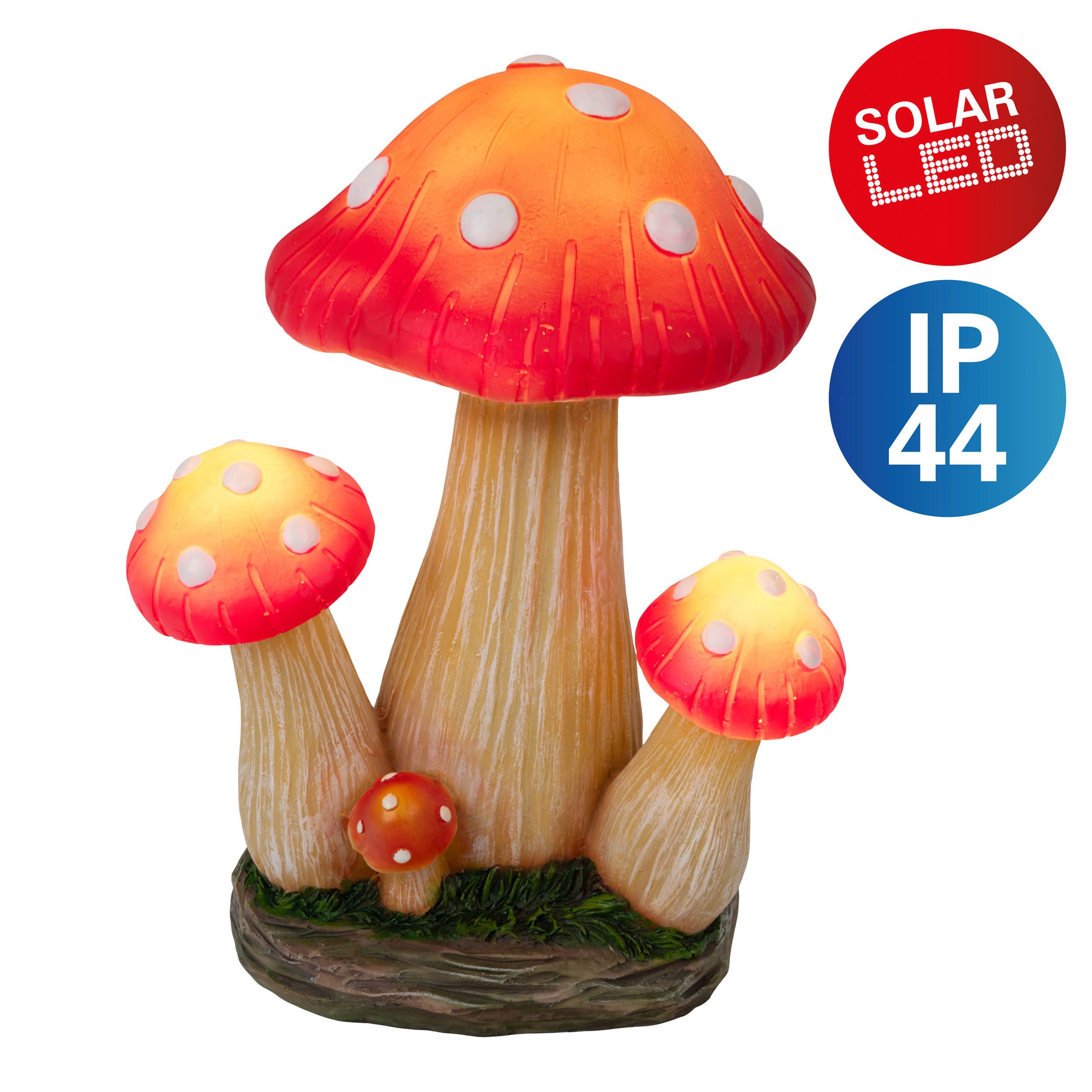 näve LED Solarleuchte Fungo, LED fest integriert, Warmweiß, Pilzfigur weiß/rot mit 4 unterschiedlich großen Pilzen, Druckschalter