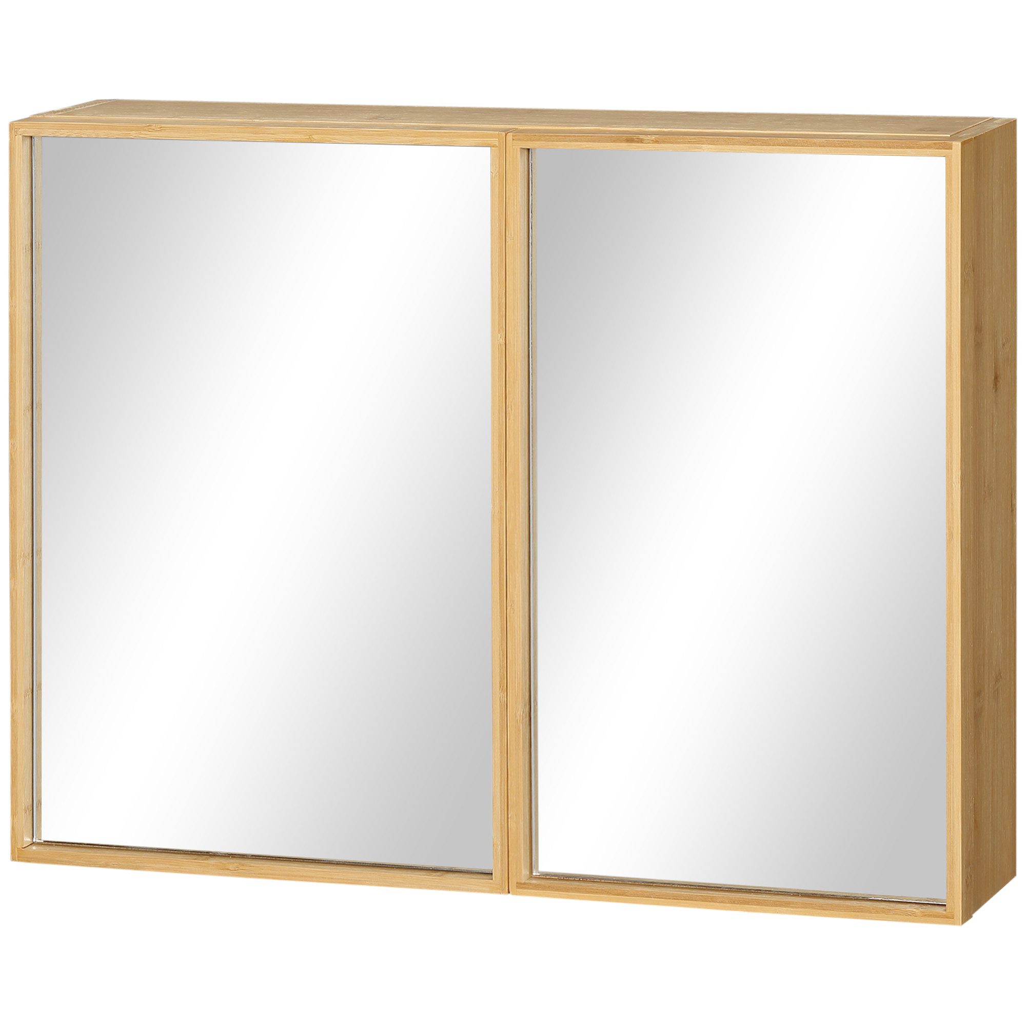 BAYMATE Spiegelschrank Badezimmer-Wandschrank mit Spiegeln und 2 Bambustüren (65,2 x 14 x 50 cm)