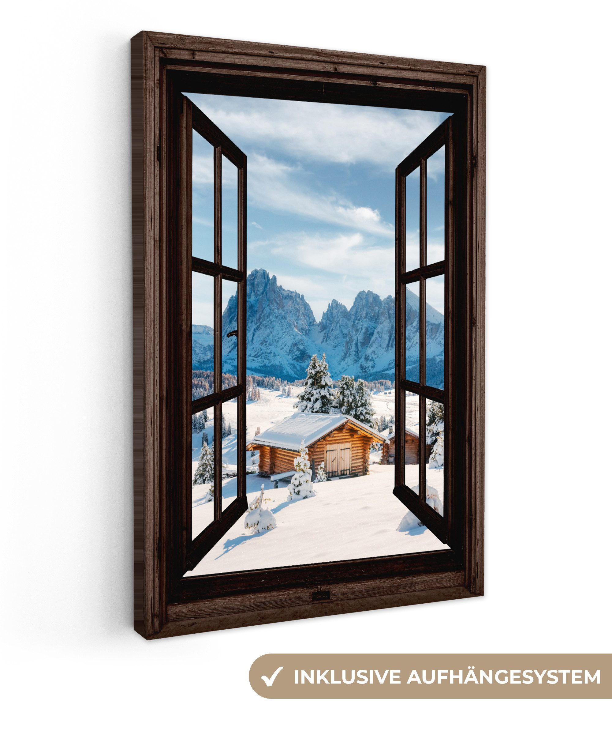OneMillionCanvasses® Leinwandbild Aussicht - Winter - Landschaft - Hütte - günstig online kaufen