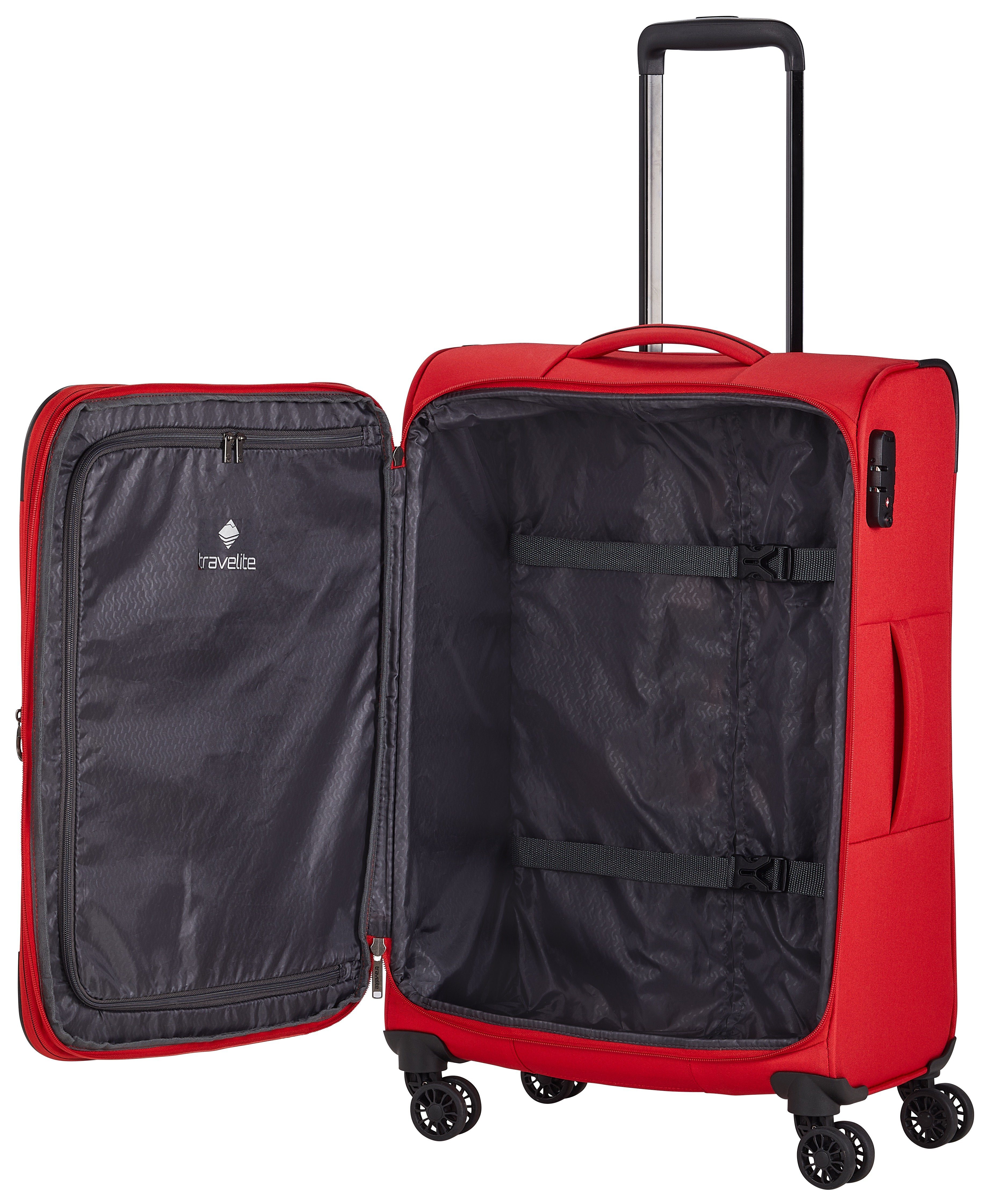 travelite Weichgepäck-Trolley CHIOS in 4 Design Trolley Rollen, 4w rot M, praktischem