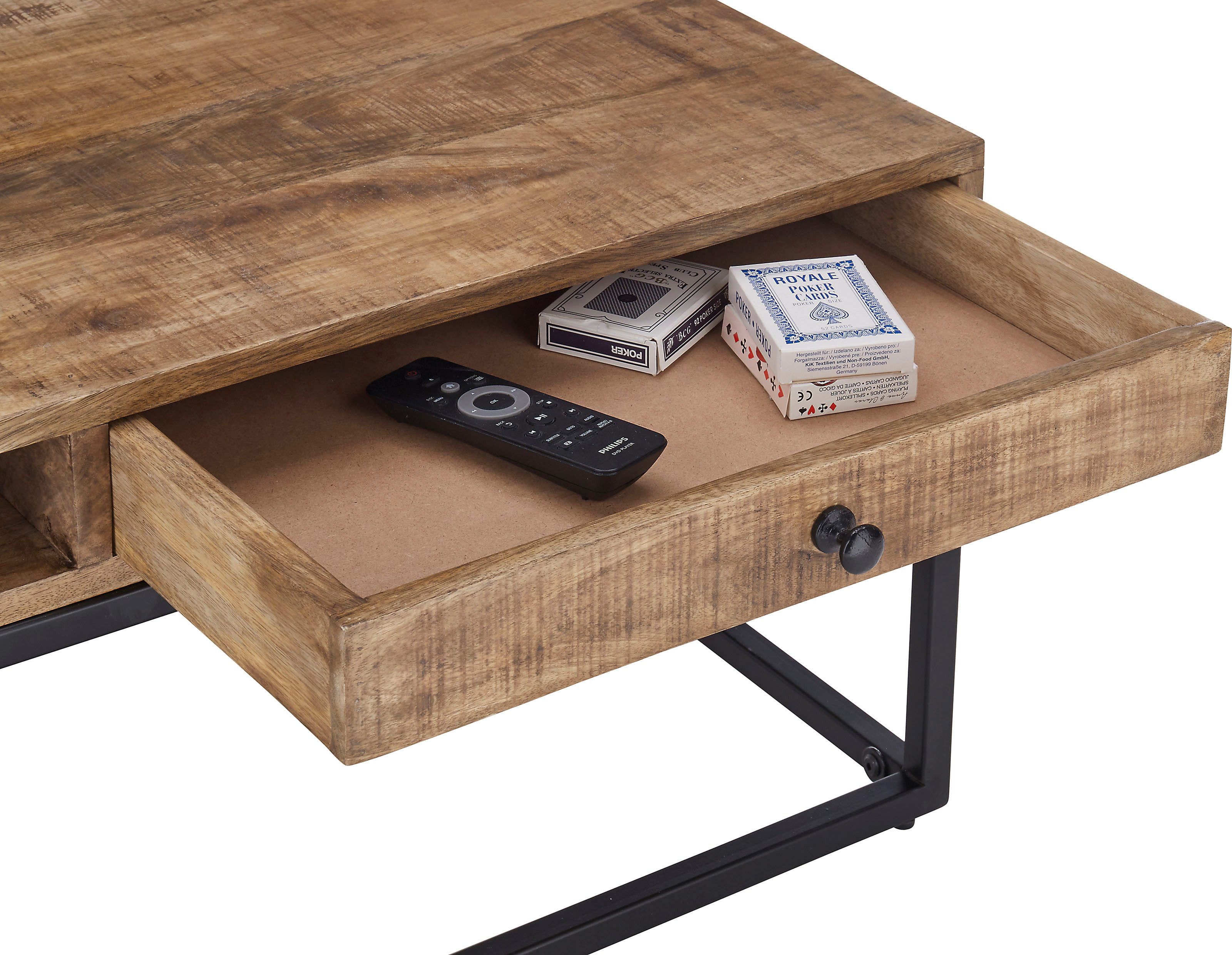 Stolkom Sp.z.o.o. Couchtisch ALISON, Massivholz mit Schublade, Tisch im Industrial Style