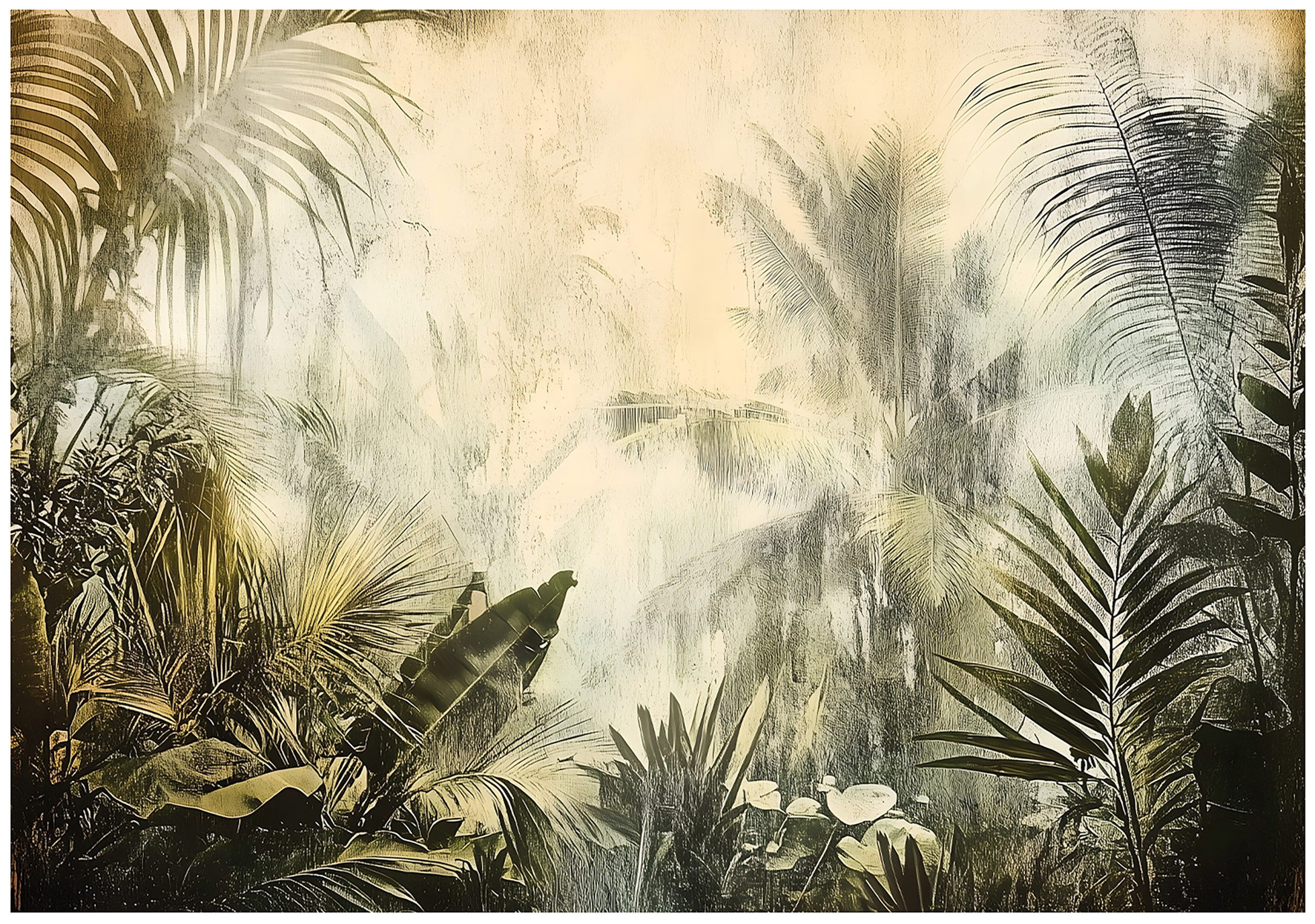 Wallarena Fototapete Blätter Dschungel Vlies Tapete Wohnzimmer Schlafzimmer Wandtapete, Glatt Vlies Washable, Blätter, Bäume, Dschungel, (Packung, 2 St., Vlies Fototapete), Vliestapete Gelb Wohnzimmer Schlafzimmer Küche Tapete + Kleister