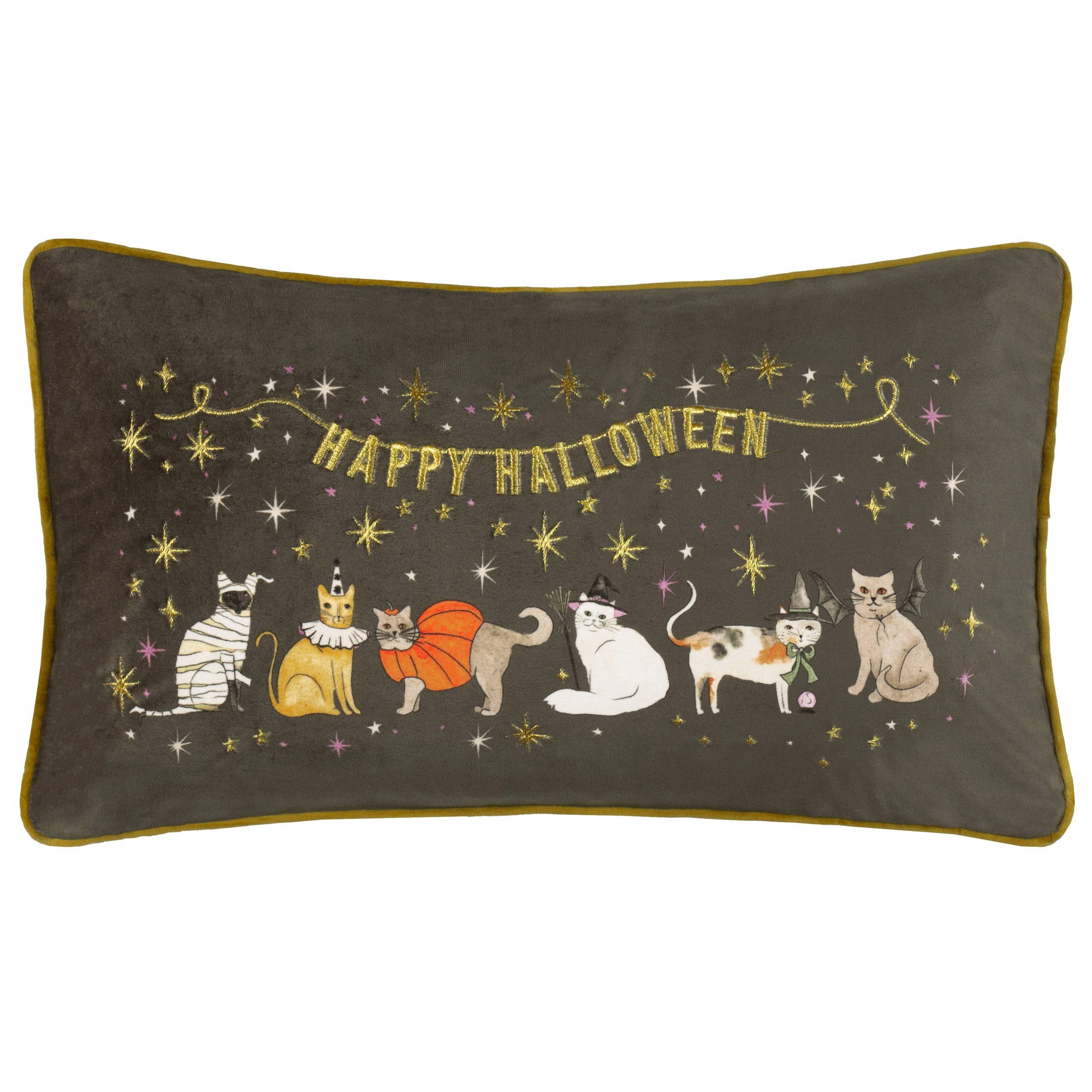 Riva Home Dekokissen Halloween Party Samtkissen bestickt Dekokissen Gothic 30x50 cm, Halloween Party Samtkissen bestickt Dekokissen Gothic 30x50 cm