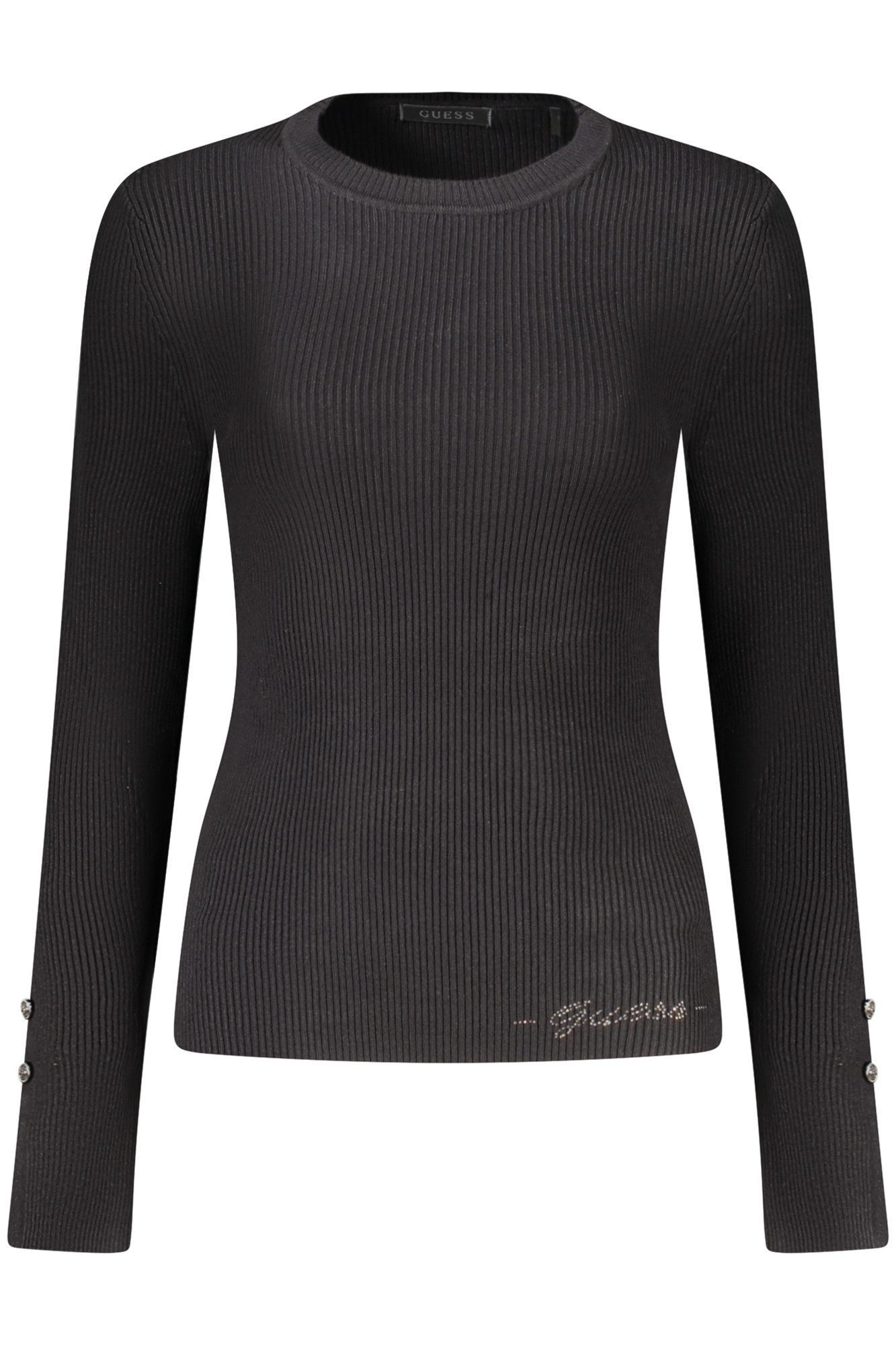 GUESS JEANS Strickpullover Eleganter Damenpullover Schwarz mit Strass & Kontrastdetails
