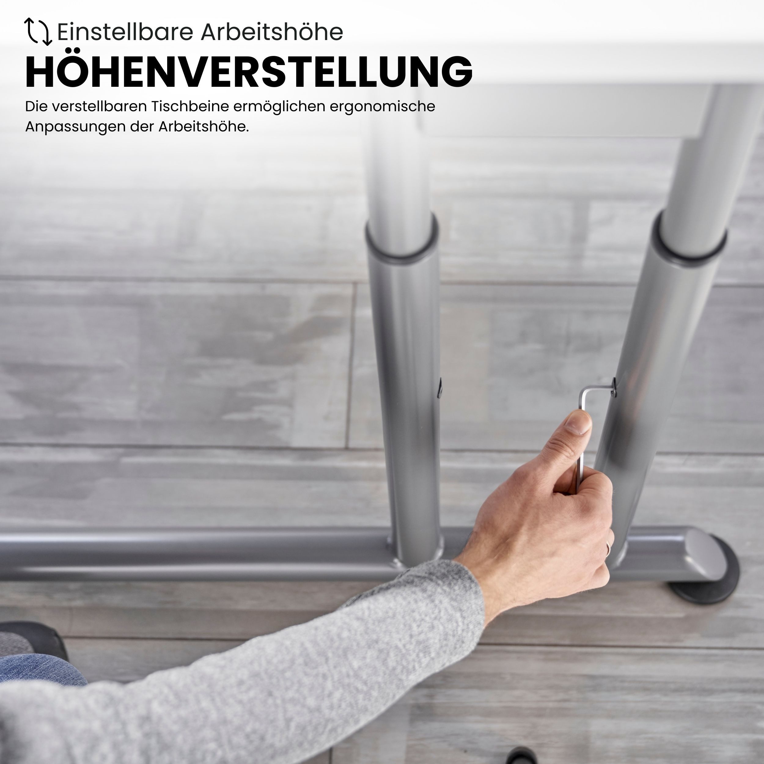 bümö Schreibtisch Serie-Z höhenverstellbar, Rechteck: 140 x 80 cm - Dekor: Grau - Gestell: Silber