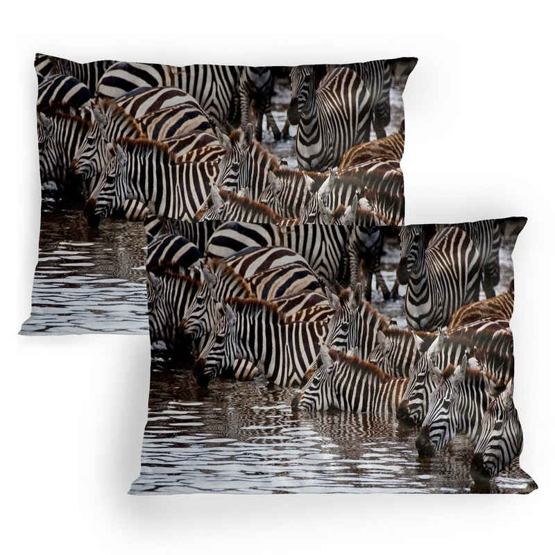 Kissenbezüge Dekorativer Standard Gedruckter Kissenbezug, Abakuhaus (2 Stück), afrikanisch Zebra Gnu-Herde