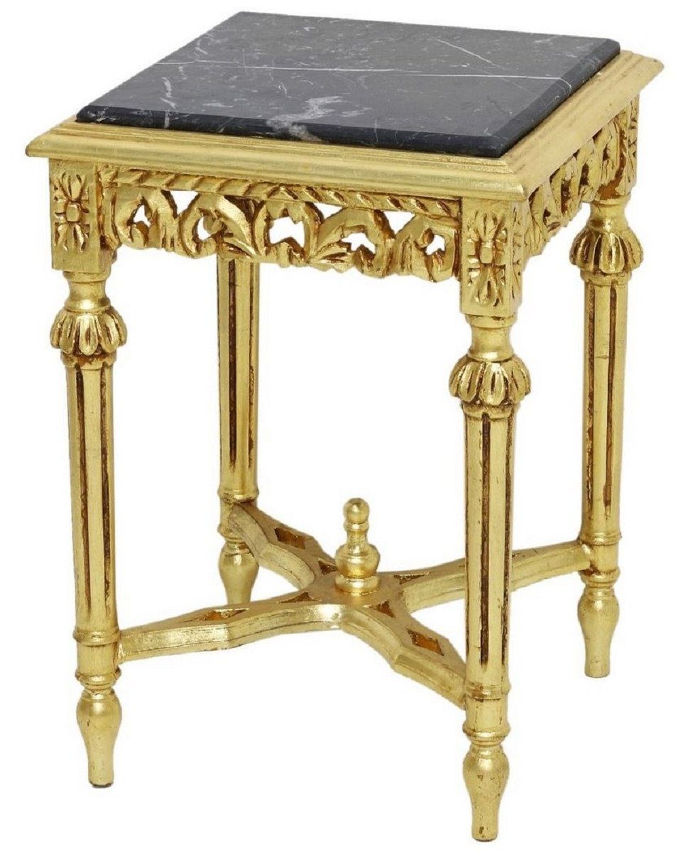Massivholz Marmorplatte Tisch Beistelltisch Padrino Barock Beistelltisch - Möbel Casa mit - Schwarz Barock / Gold Prunkvoller