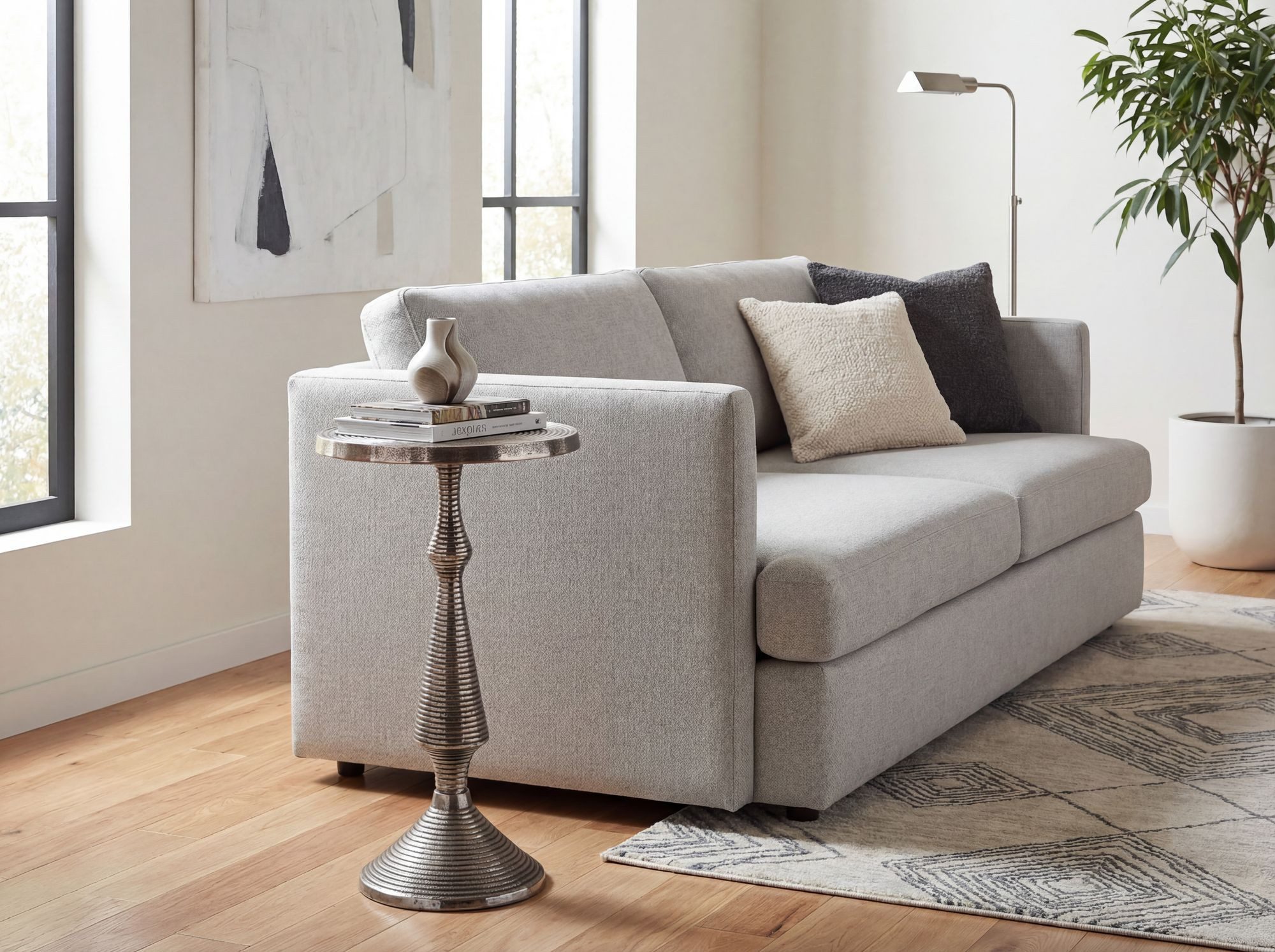 Wohnling Beistelltisch WL7.602 Alu Silber 30cm Metall Couchtisch Wohnzimmertisch Dekotisch (Extravaganter Tisch in feiner Rillenoptik), Komplett aus robustem Aluminium gefertigt