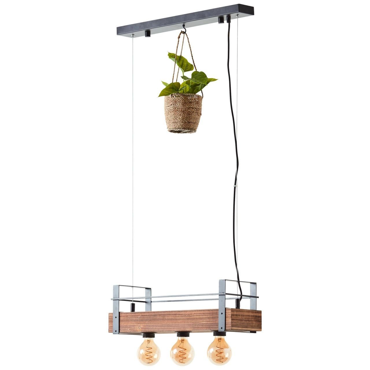 Brilliant Pendelleuchte Bankwood, ohne Leuchtmittel, Hängelampe 3flg schwarz stahl/holz