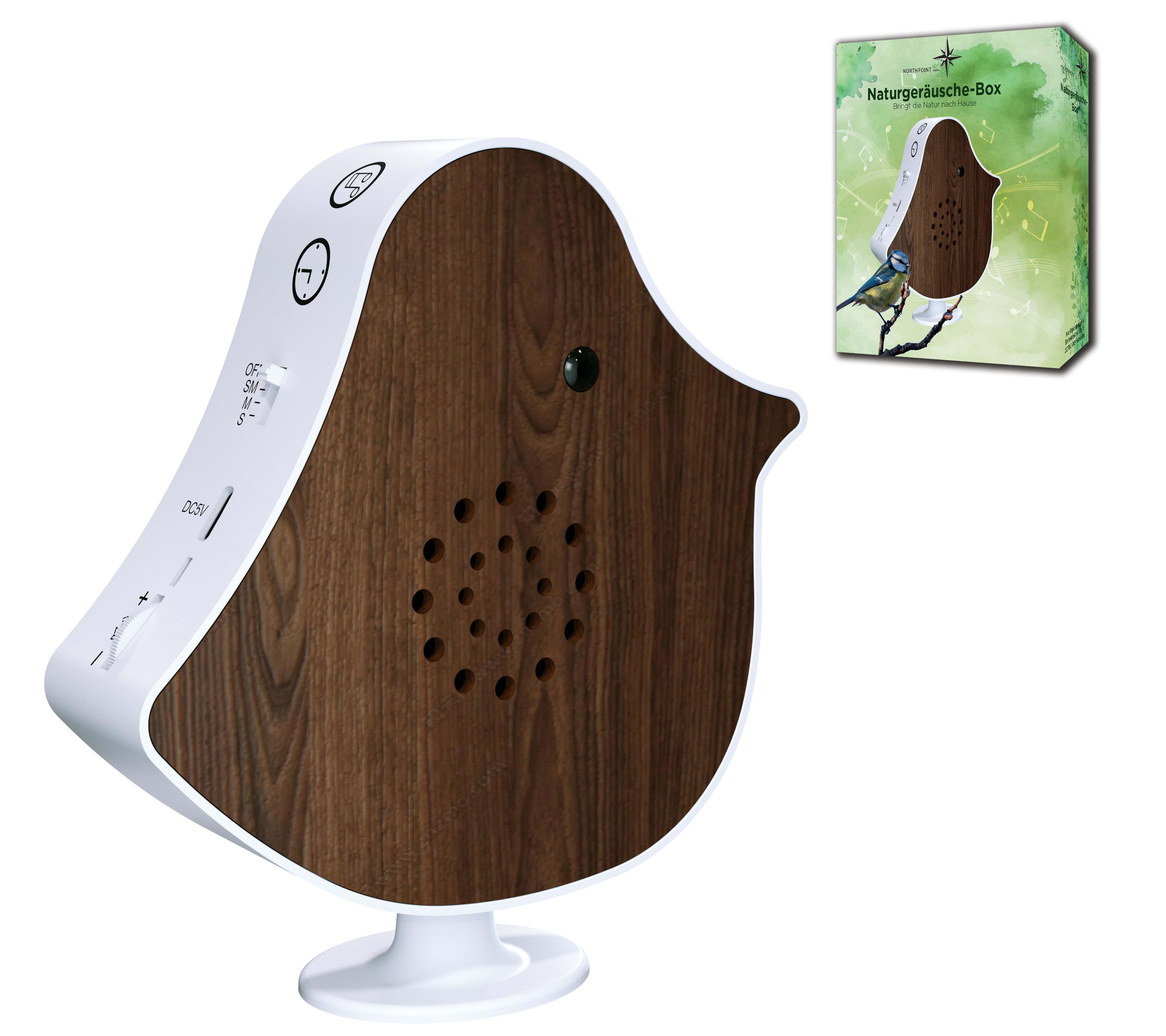 Northpoint LED Dekolicht Naturgeräusche Box Vogel Sound Box Echtholz