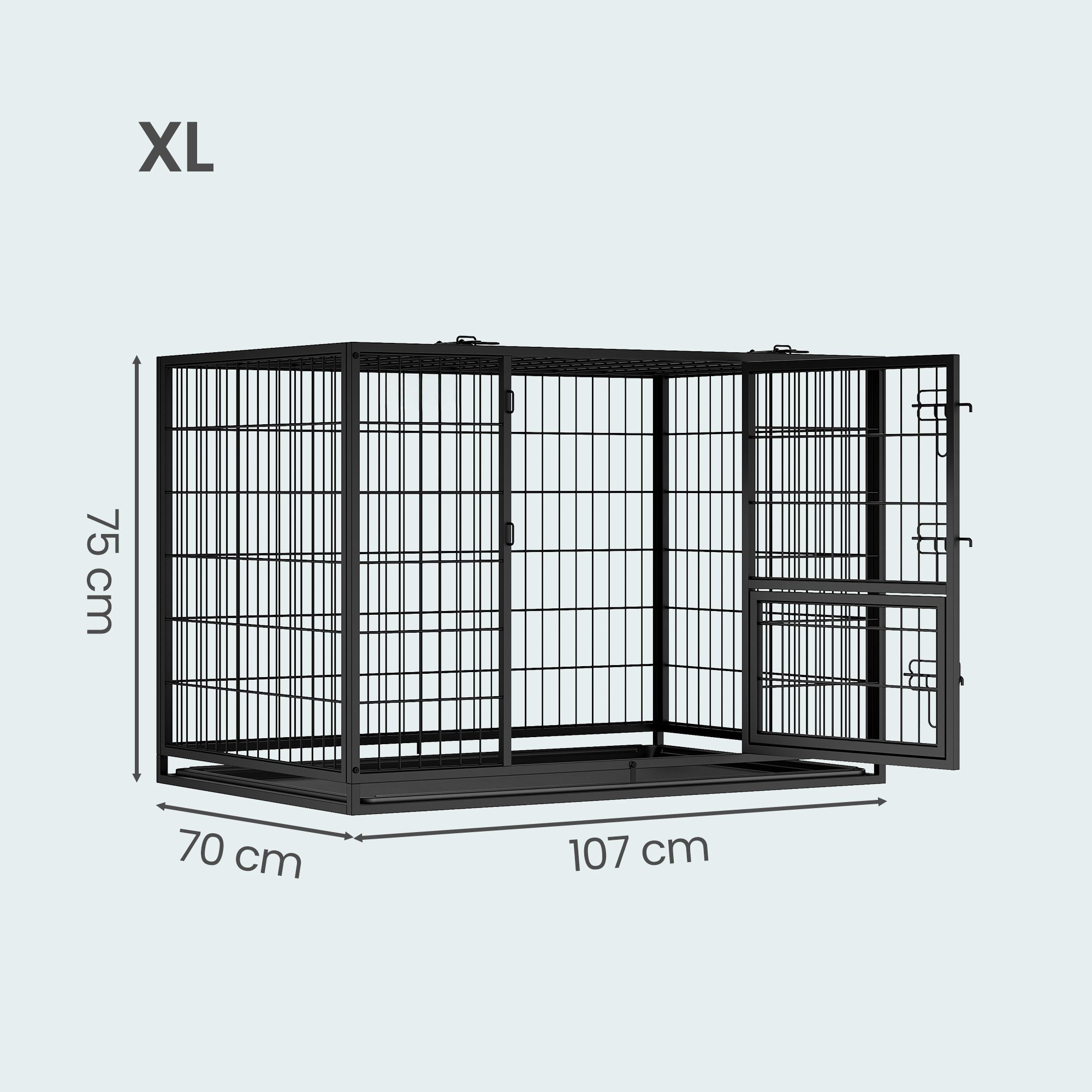 FEANDREA Tiertransportbox hochbelastbar, Gitterbox, transportabler Haustierkäfig, 2 abnehmbare Türen, XL, 107 x 70 x 75 cm
