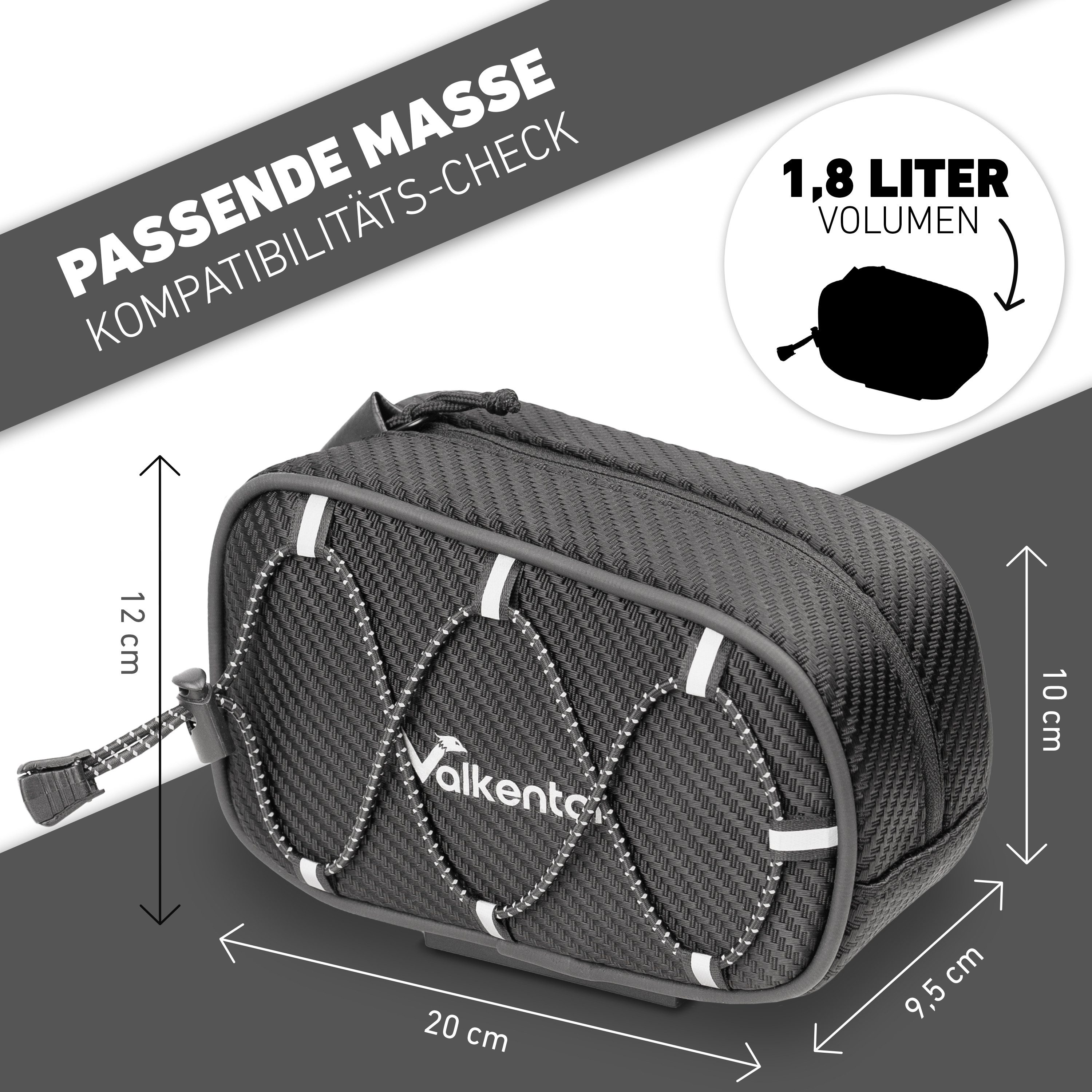 Valkental Rahmentasche Fahrradtasche für Oberrohr, mit Schnellspanner, wasserfest 1,8 L