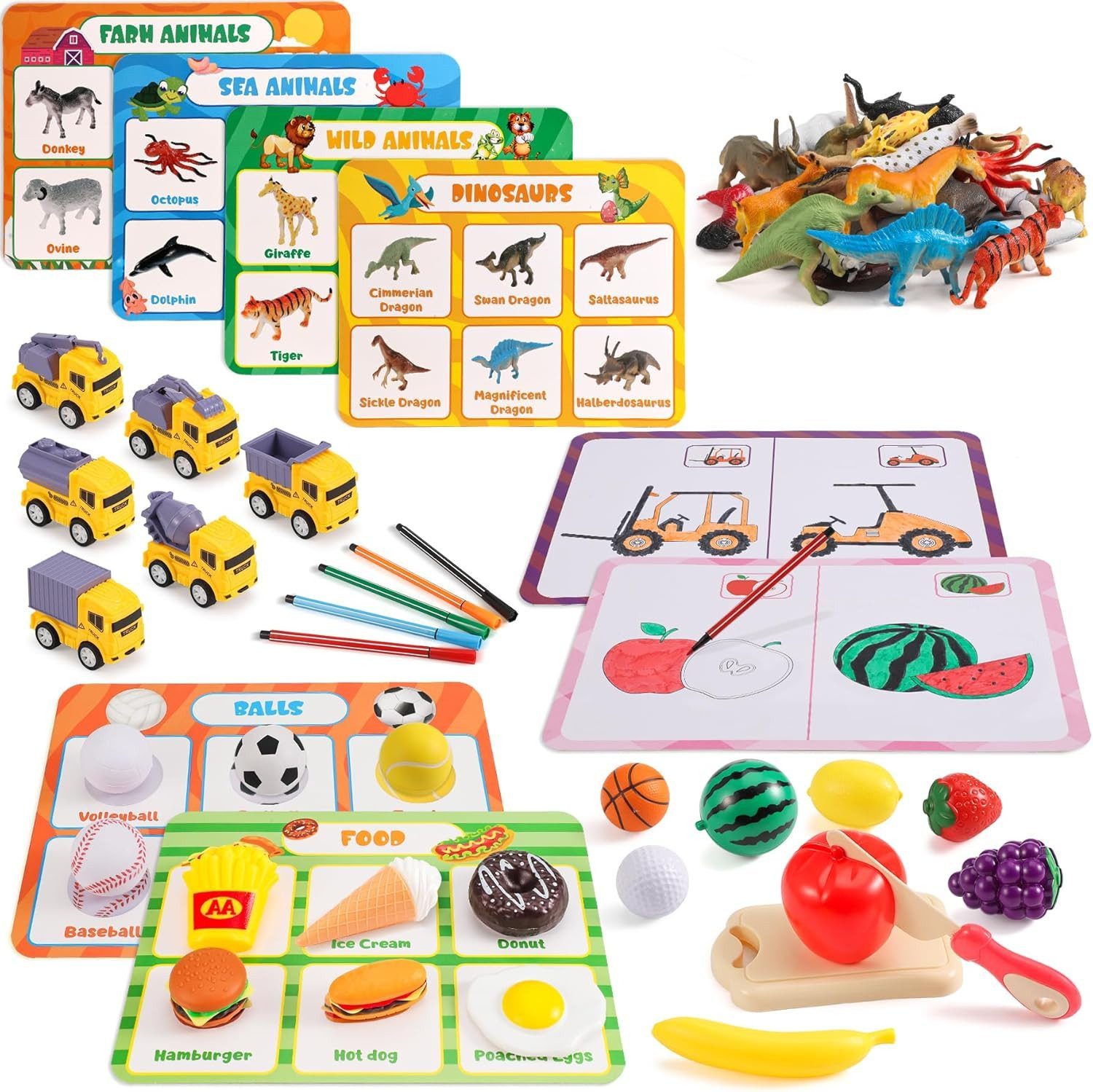Ophy Lernspielzeug Montessori Sortierspielzeug – Obst-Schnitt-Spiel mit Tiere-Themen (1-St., sensorisches Lernspiel für Kinder ab 1–7 Jahren), inkl. Aufbewahrungsbeutel