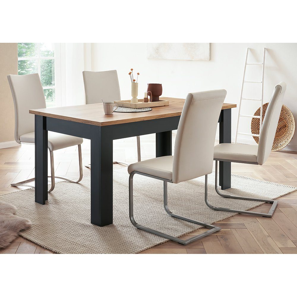 Lomadox Esstisch CESENA-61, Landhausstil in anthrazit mit Wotan Eiche Nb., B/H/T ca. 160/76/90 cm