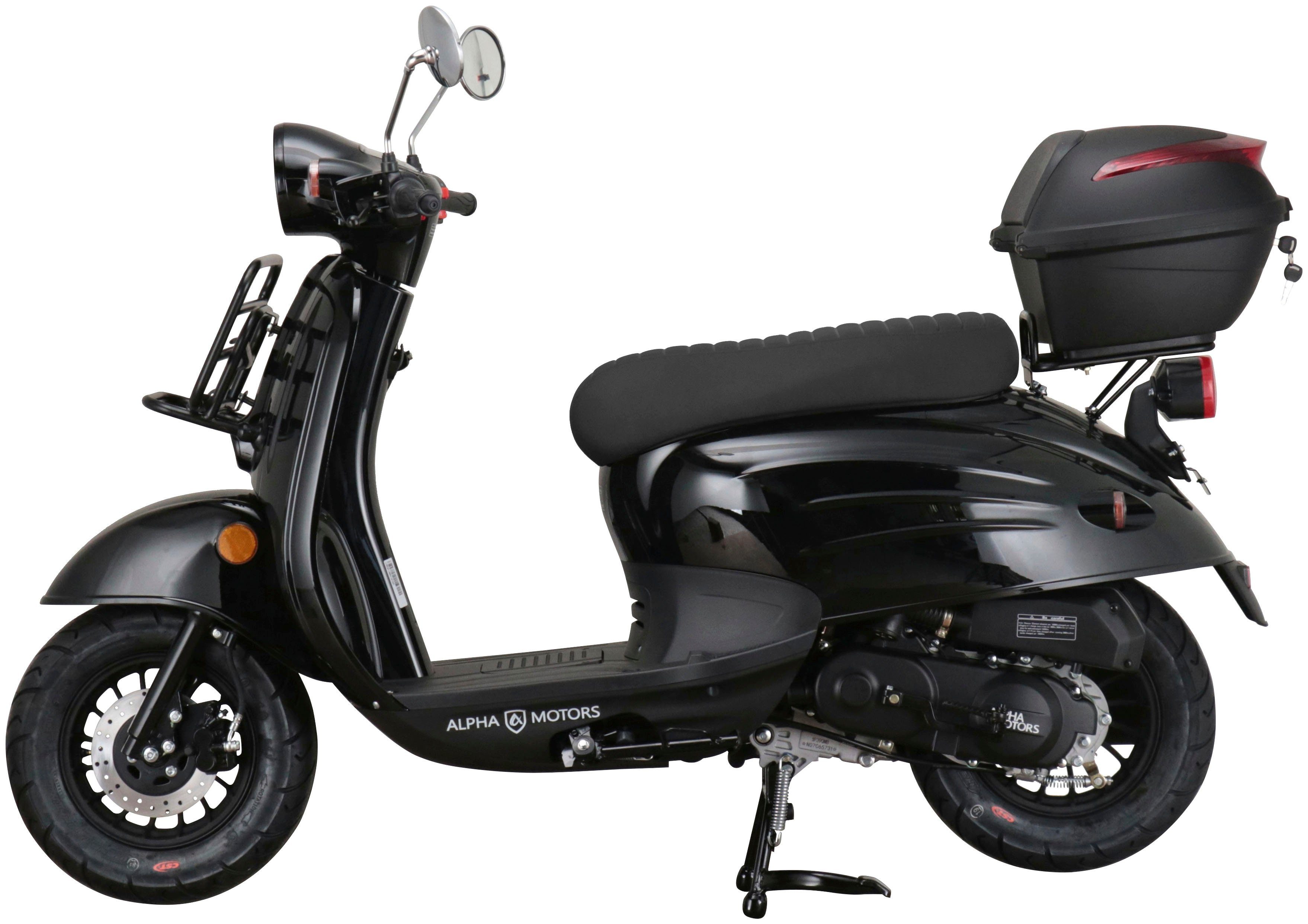 Alpha Motors mit 45 ccm, (Set, Adria, schwarz Topcase) Motorroller 5, 50 km/h, Euro