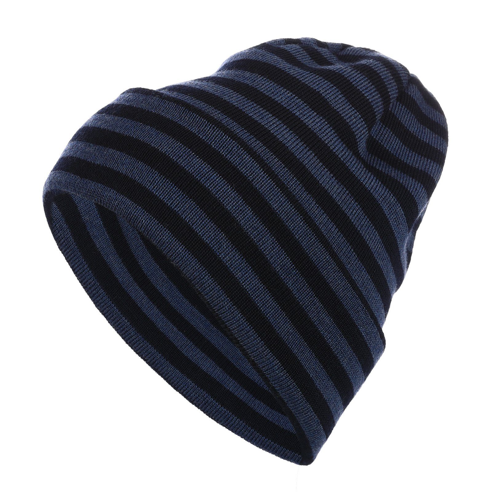 modAS Strickmütze Unisex Wollmütze gestreift - Ringelmütze aus reiner Schurwolle Merino