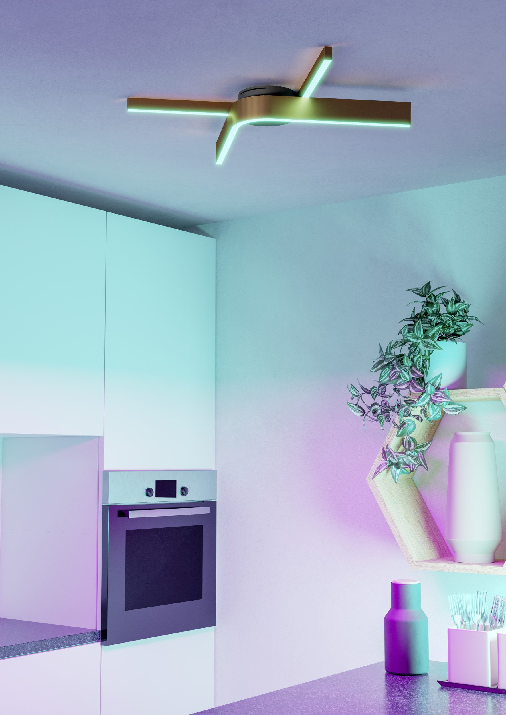 EGLO Deckenleuchte FOLCINO-Z Deckenlampe - Alu, Stahl - LED - 2X18W - IP20, CCT - über Fernbedienung, Dimmfunktion, Farbwechsel, Memoryfunktion, Nachtlichtfunktion, RGB, Weckerfunktion, dimmbar über Fernbedienung, mehrere Helligkeitsstufen, LED fest integriert, Kaltweiß, Neutralweiß, RGB, Warmweiß, Wohzimmerlampe, Esszimmerlampe, Flur, Schlafzimmer, L64 x B40 x H14 cm