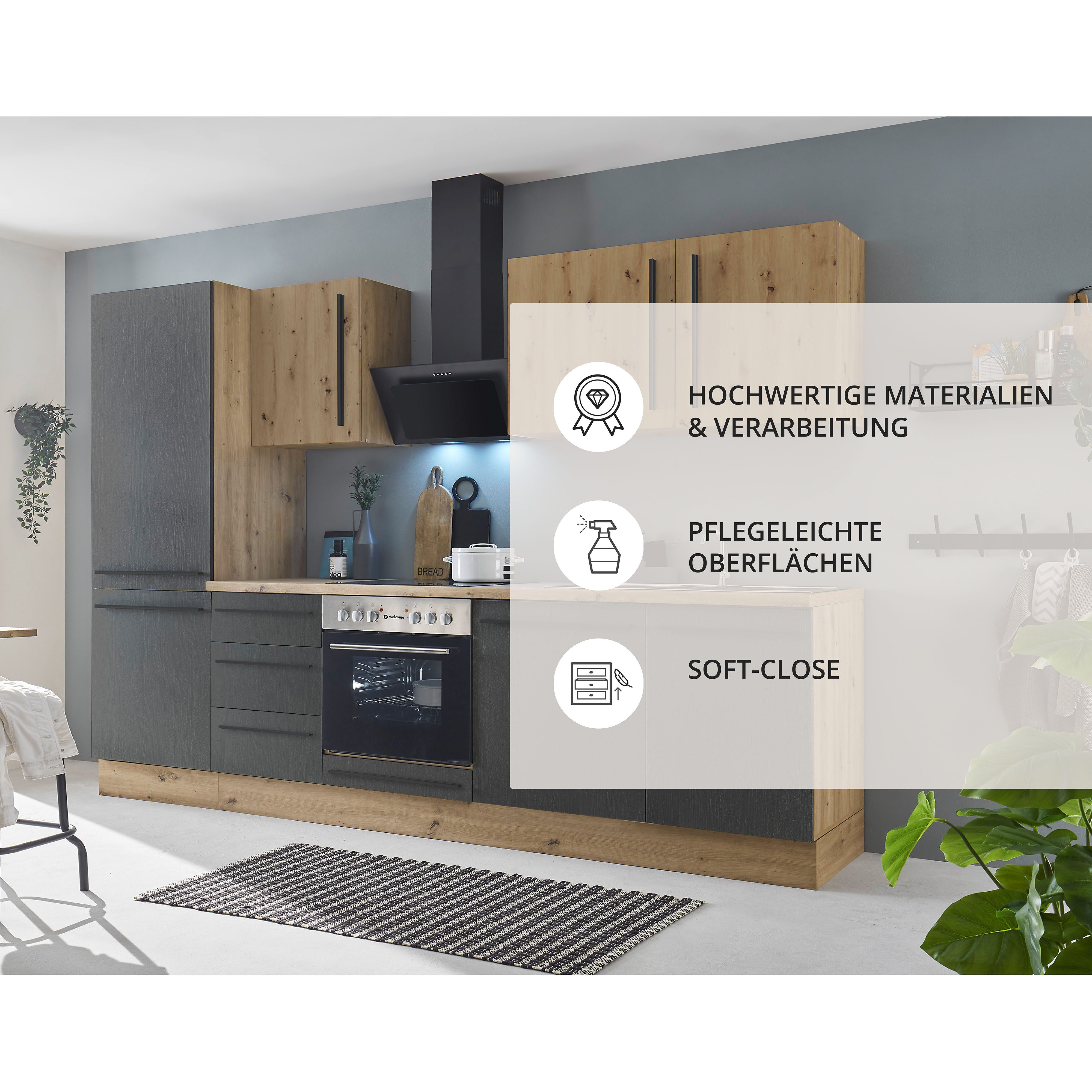 KOCHSTATION Küchenzeile KS-Florida mit 38mm starker Arbeitsplatte, Breite 280 cm, wahlweise mit E-Geräten, Soft-Close-Funktion – Bild 5 von 5