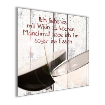 artissimo Glasbild Glasbild 30x30cm Bild Küche Zitat Wein Spruch vintage, Sprüche: Wein