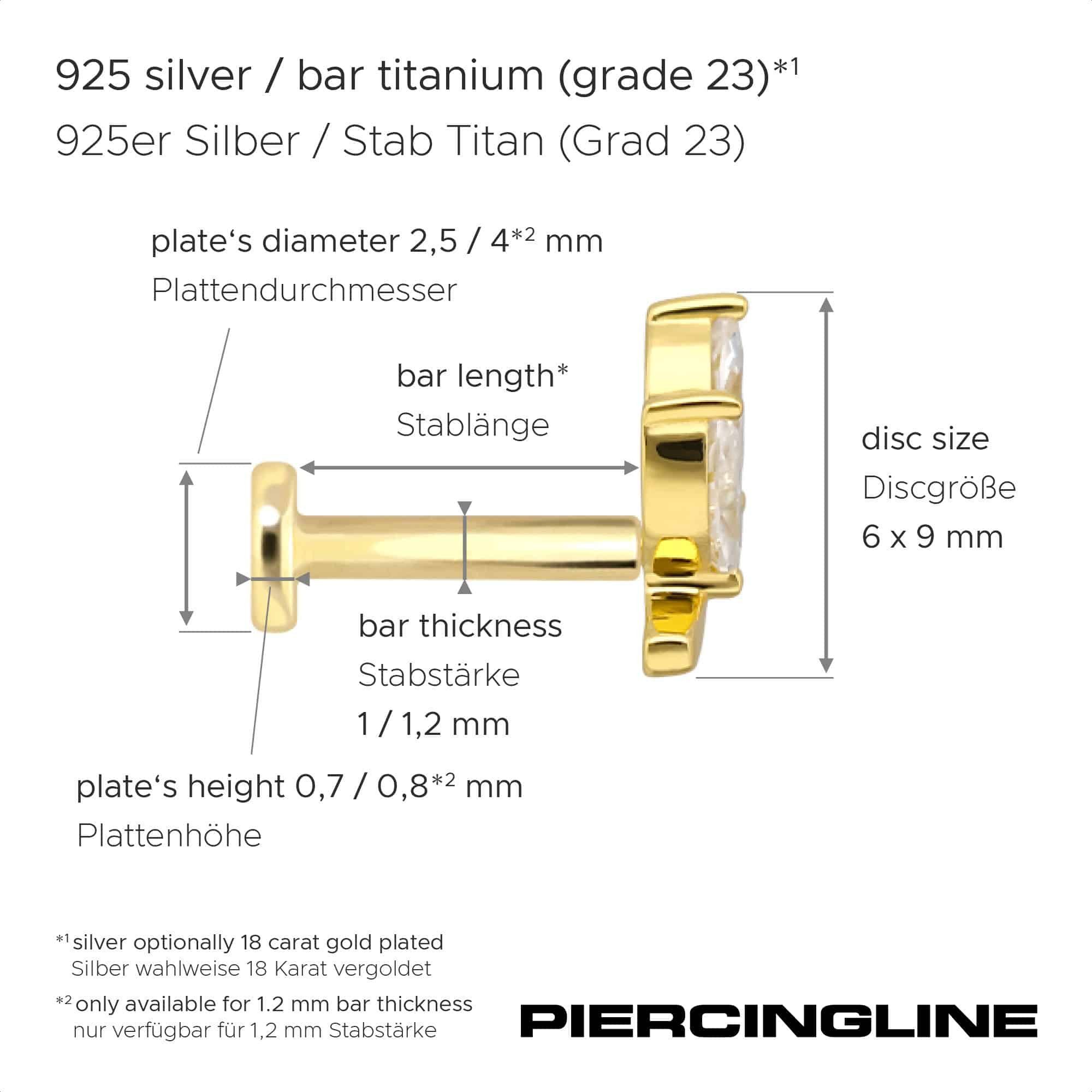 PIERCINGLINE Piercing-Set Titan Labret mit Innengewinde + 925er Silber Aufsatz MOISSANIT-ZWEIG (Labrets, 1-tlg)
