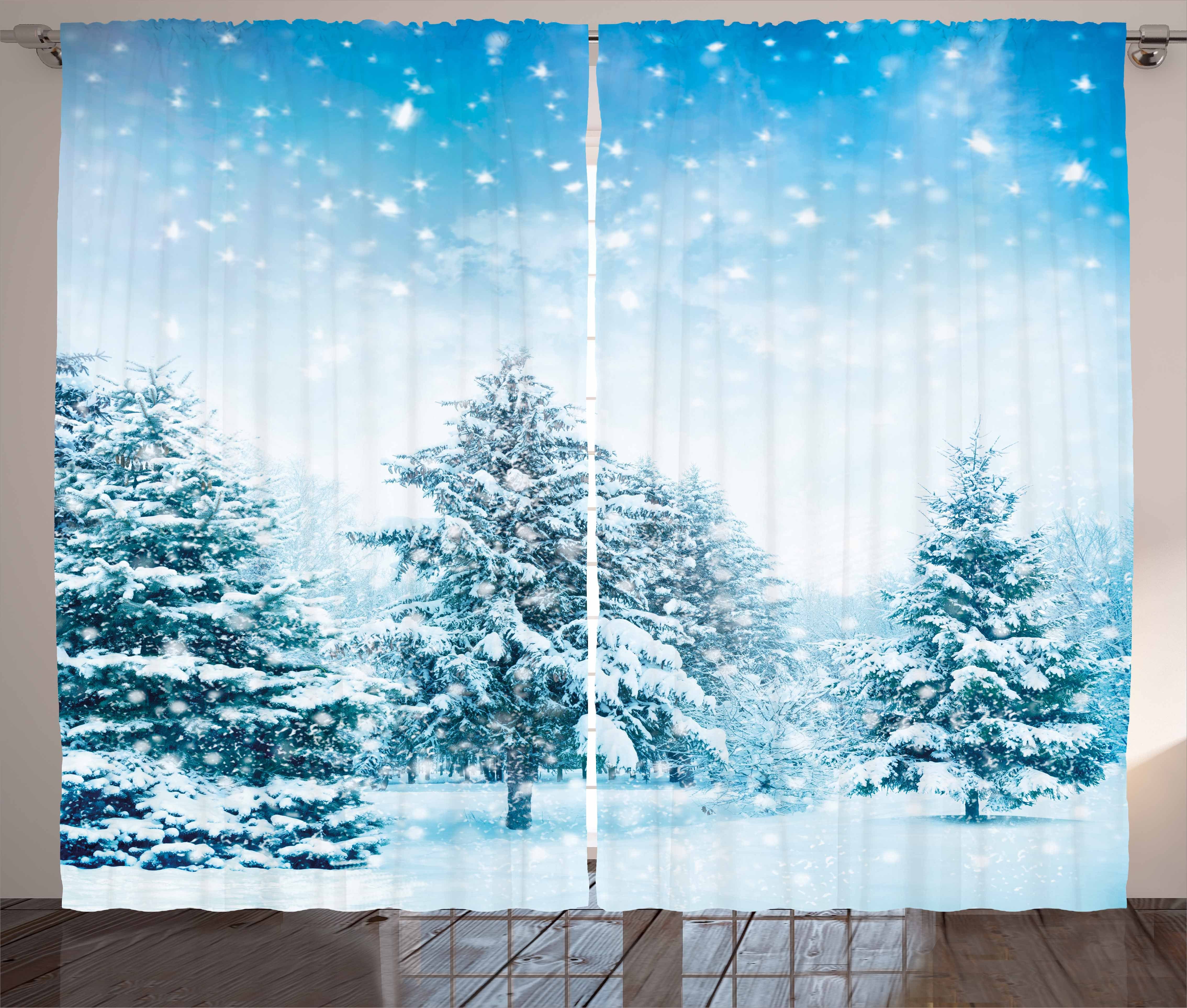 Gardine Schlafzimmer Kräuselband Vorhang mit Schlaufen und Haken, Abakuhaus, Winter Tannenbaum Bergabhang