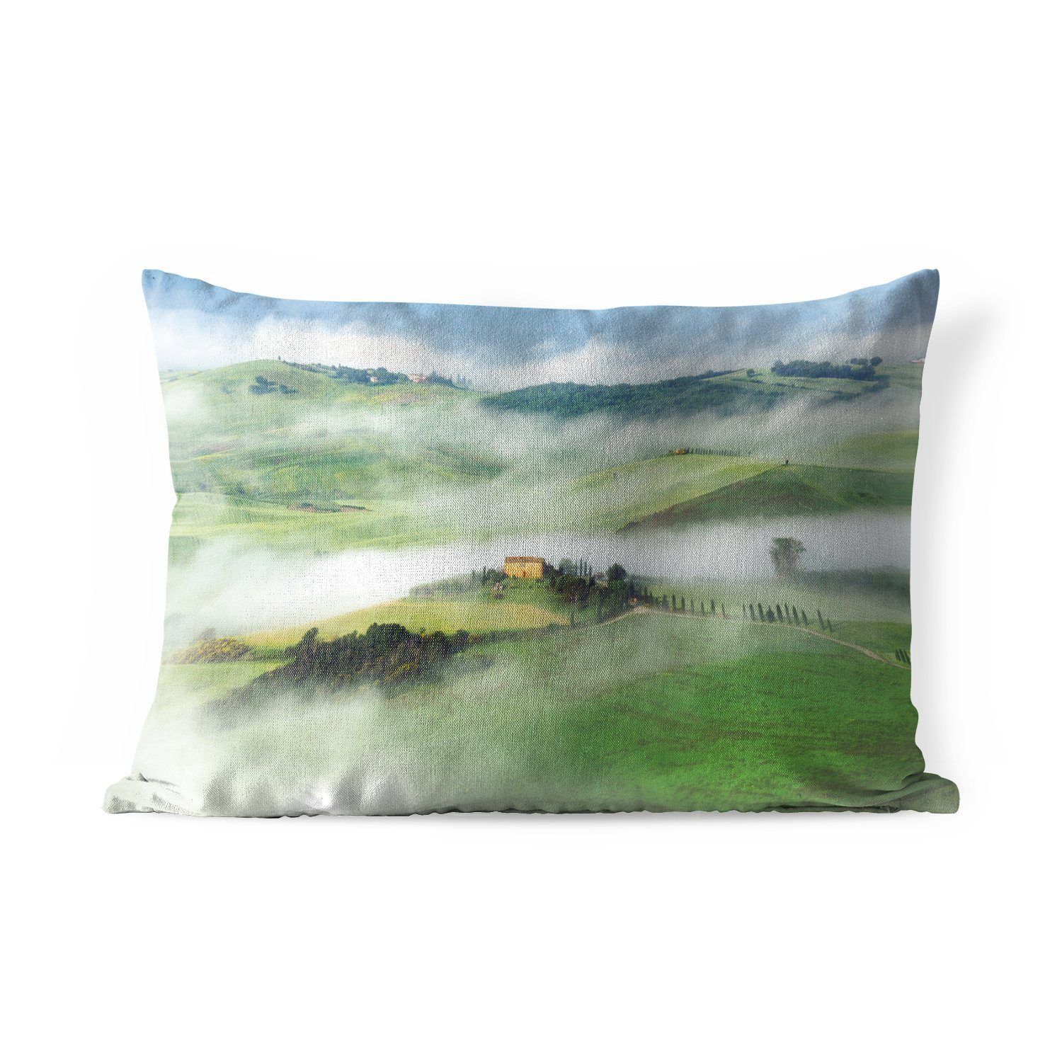 MuchoWow Dekokissen Berg - Nebel - Landschaft - Toskana, Outdoor-Dekorationskissen, Polyester, Dekokissenbezug, Kissenhülle