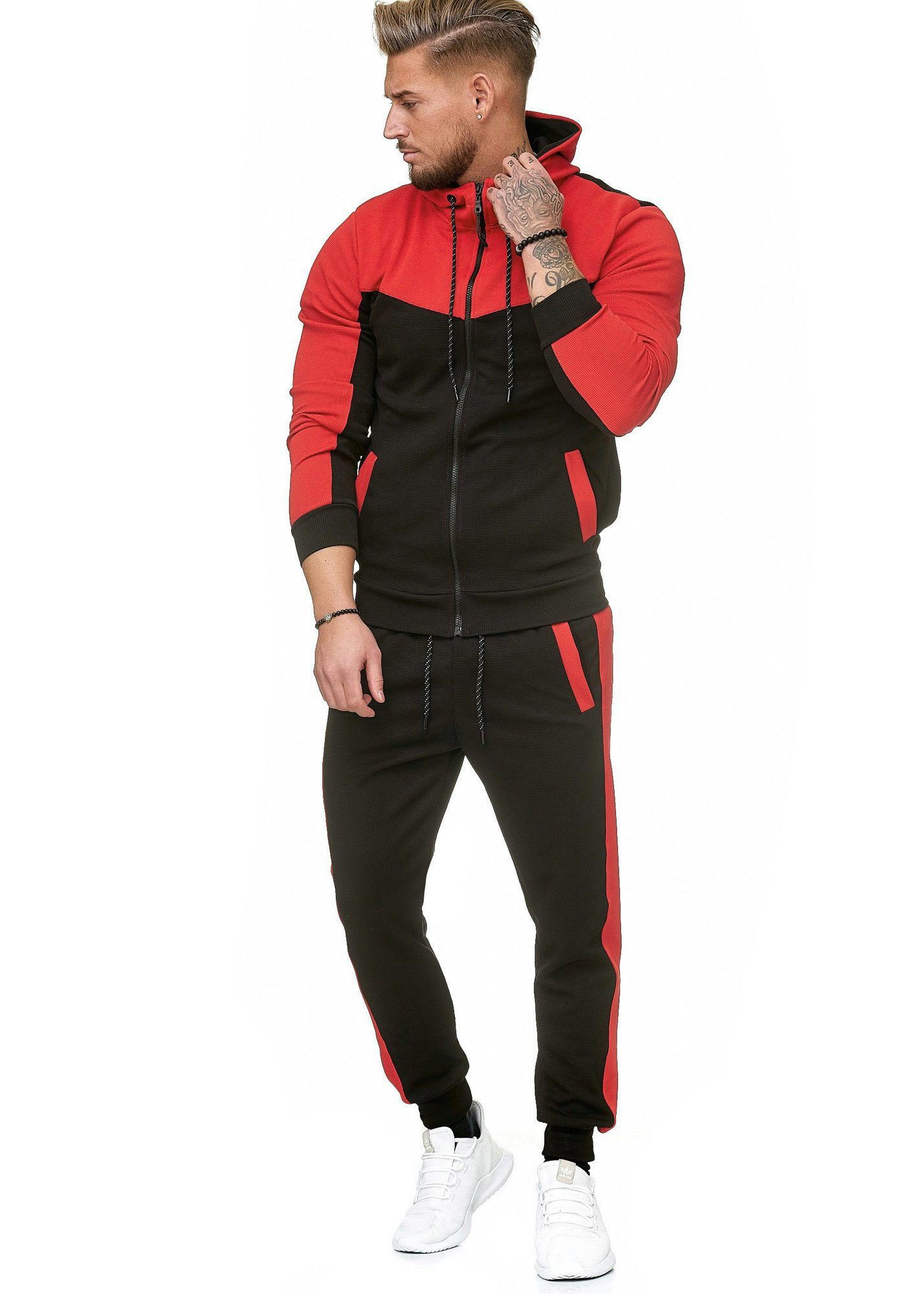 L.gonline Freizeitanzug Herren Trainingsanzug, Jogginganzug mit Kapuzenjacke 0986 (Kapuzenjacke mit Reißverschluss, Hose, 2-tlg., im modischem Design), Fitness  – Bild 2 von 3