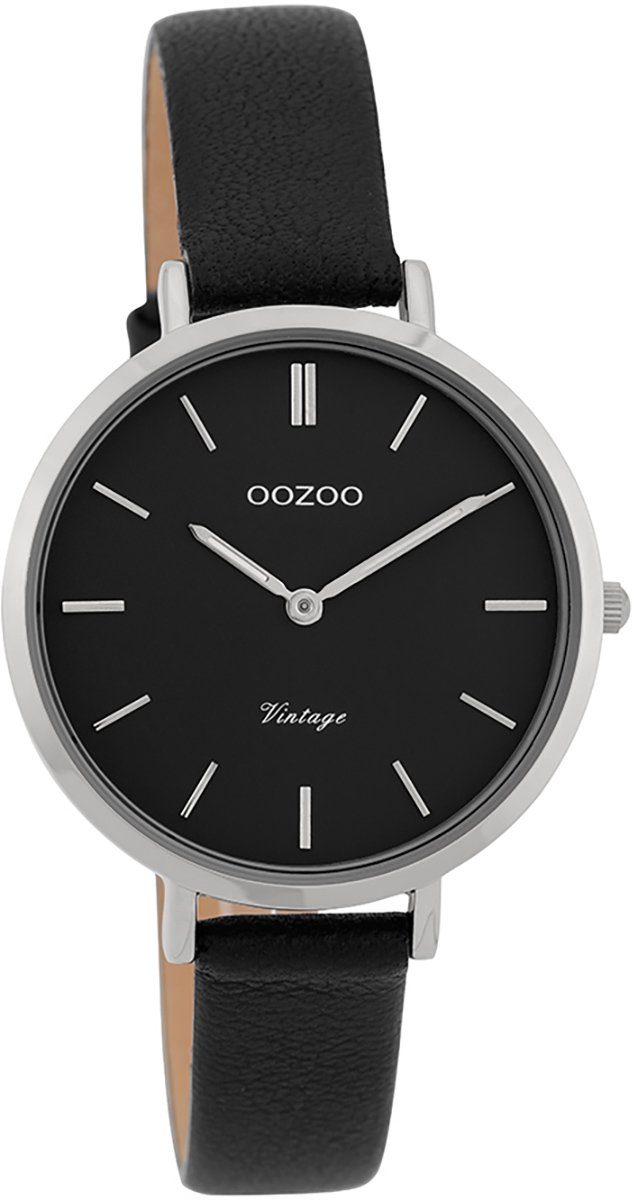 OOZOO Quarzuhr Oozoo Damen Armbanduhr schwarz, Damenuhr rund, mittel (ca. 34mm) Lederarmband, Fashion-Style