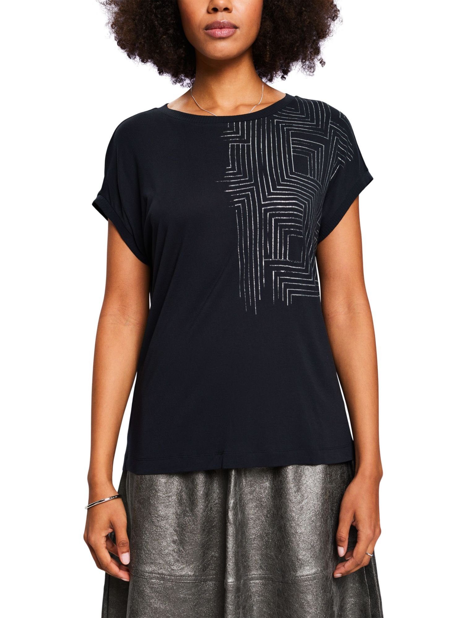 T-Shirt LENZING™ ECOVERO™ (1-tlg) mit Jersey-T-Shirt Collection Esprit BLACK Print,