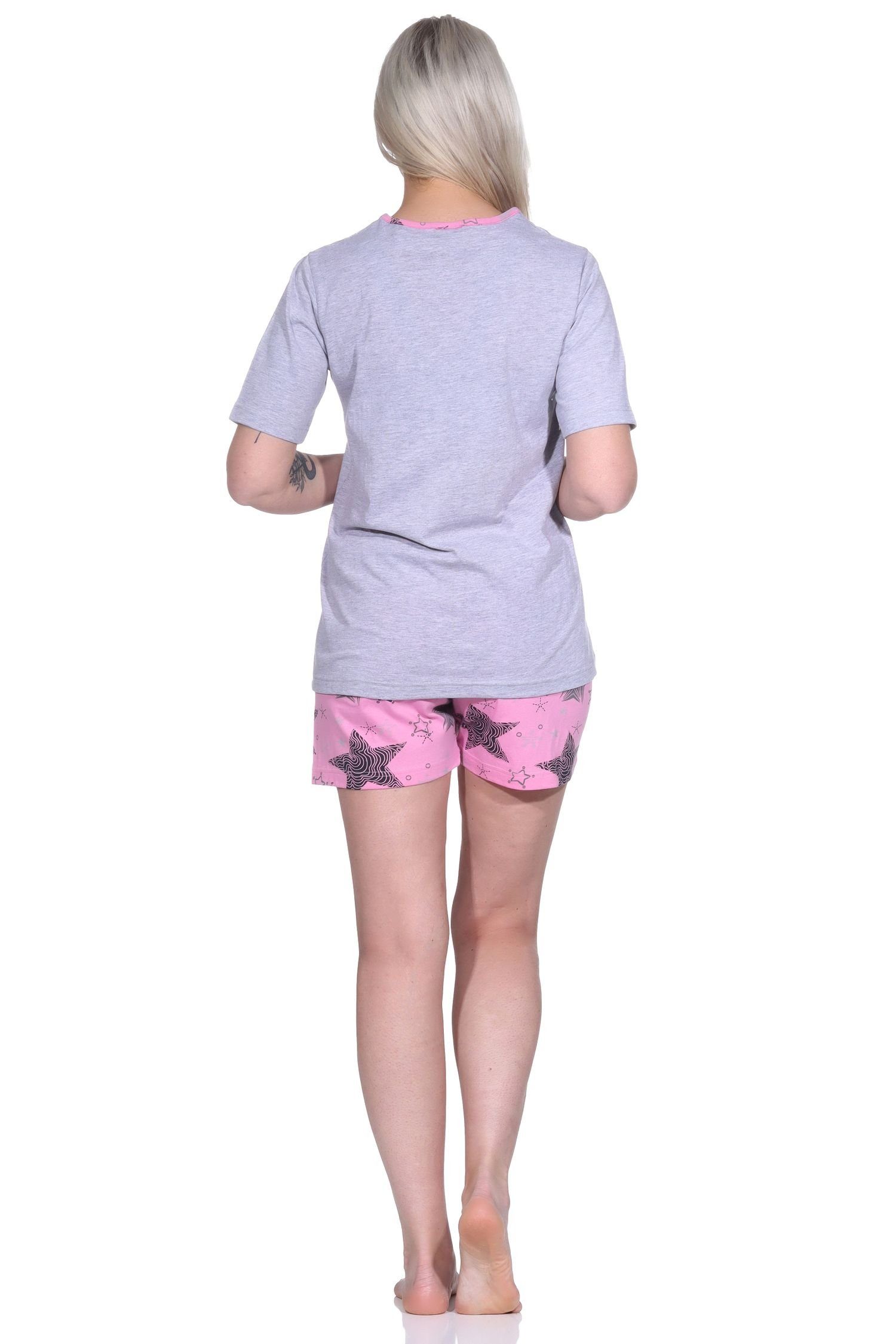 in 10 Damen grau mit Normann Shorts Pyjama Pyjama kurzen Sterne-Optik - 123 Shorty 783