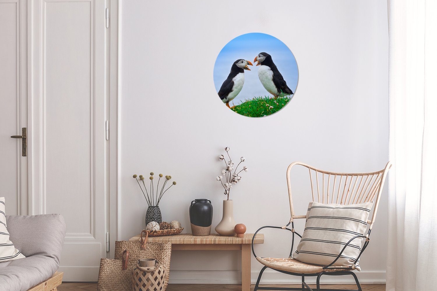 (1 - - Kreis Rundes Papageientaucher, 30x30 Wohnzimmer, Wandbild, St), Gemälde Vögel Tiere Forex, MuchoWow Wanddekoration cm