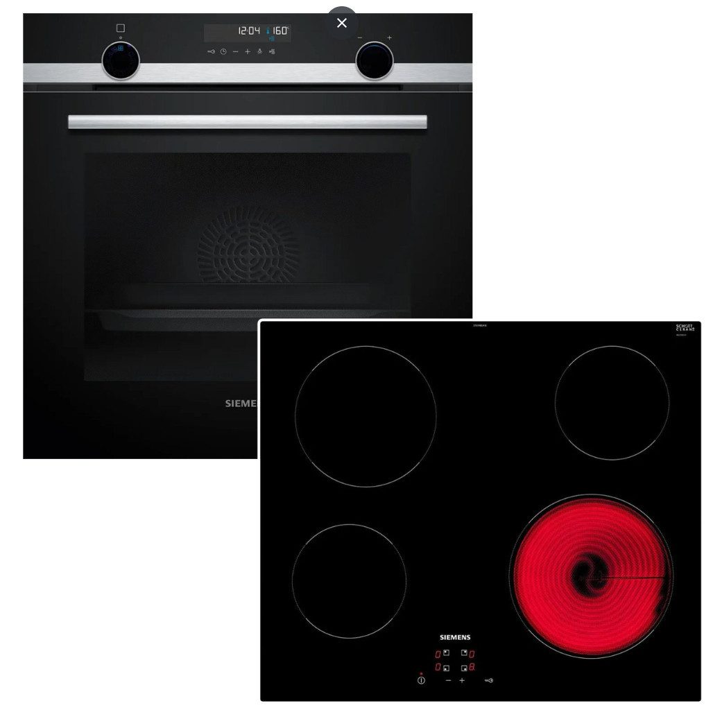 SIEMENS Backofen-Set Backofen Pyrolyse 3DHeißluft Teleskopauszug + Elektrokochfeld Touch, mit 1-fach Teilauszug, Pyrolyse-Selbstreinigung Hydrolyse