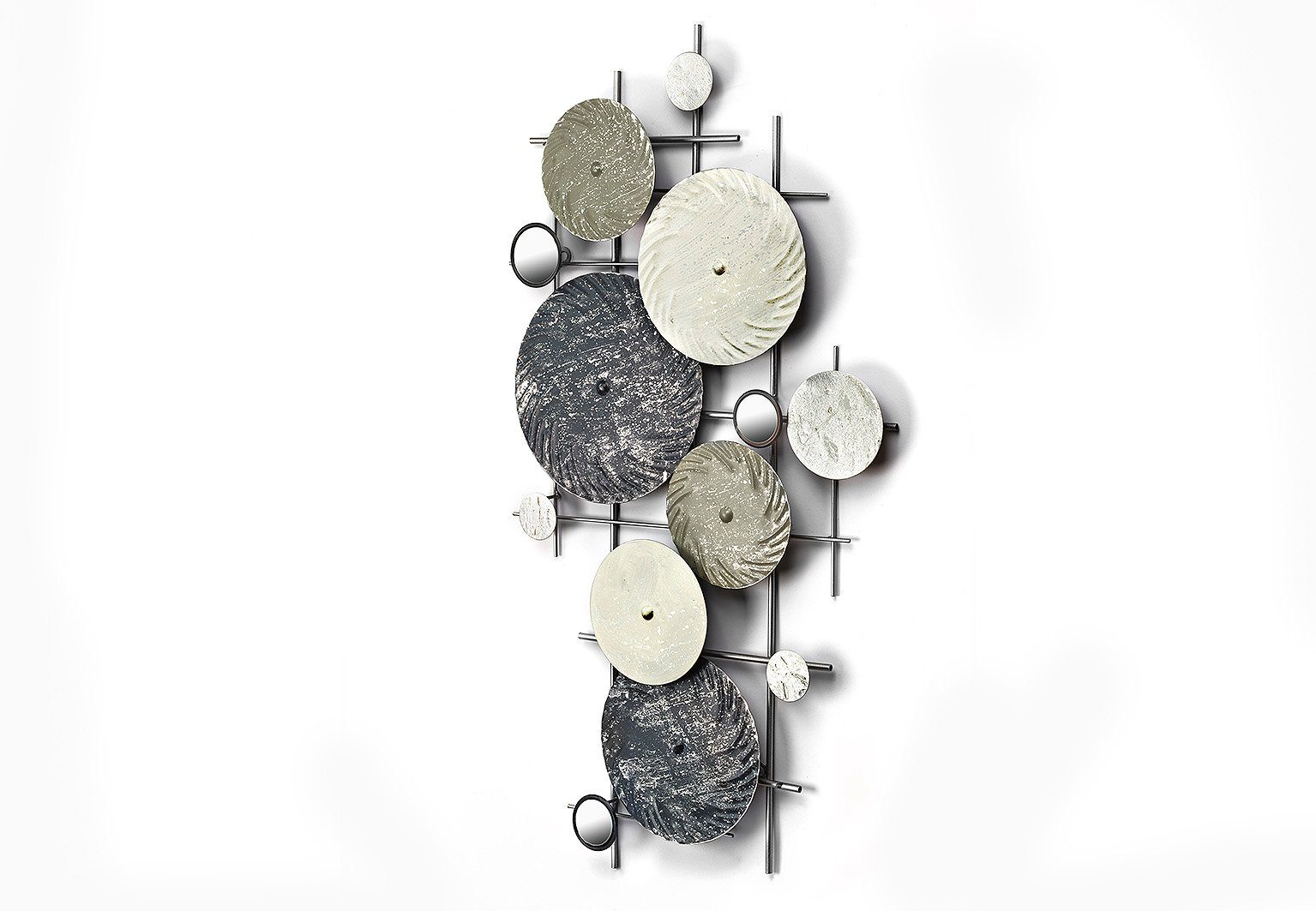 Kobolo Wandbild Metallbild Wanddekoration DISC silber-grau, mit Spiegelelementen