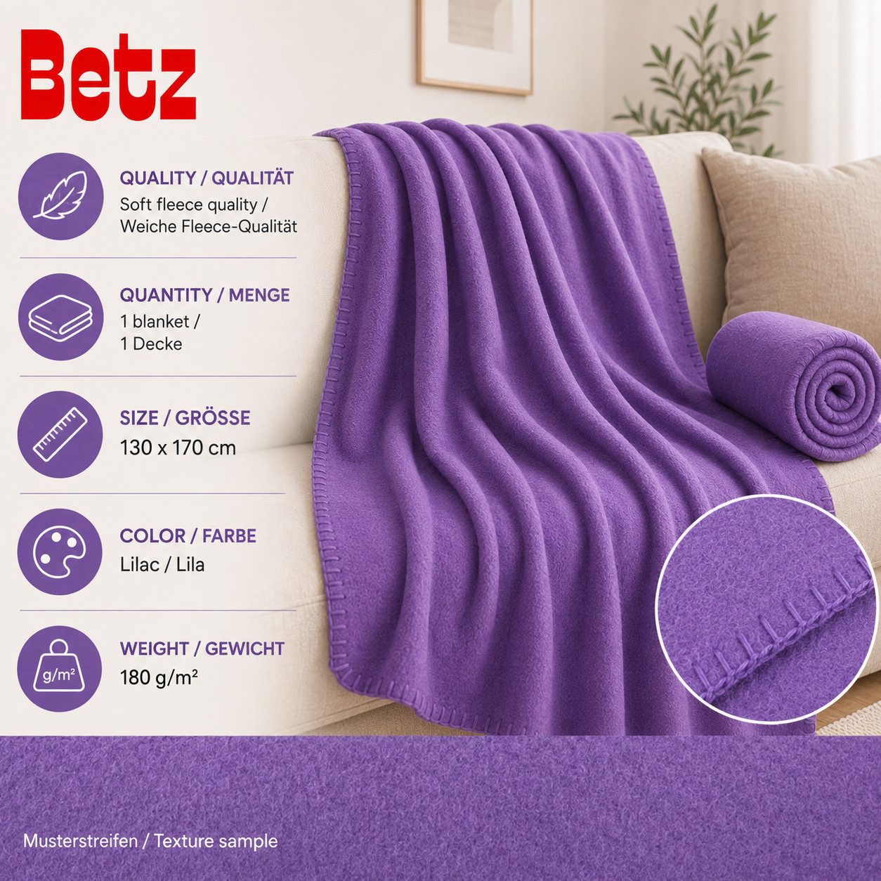 Wohndecke Betz Fleecedecke 130x170 cm 180g/m² – Weiche Wohndecke & Kuscheldecke, Betz, Leicht, wärmend & pflegeleicht – Bild 2 von 5