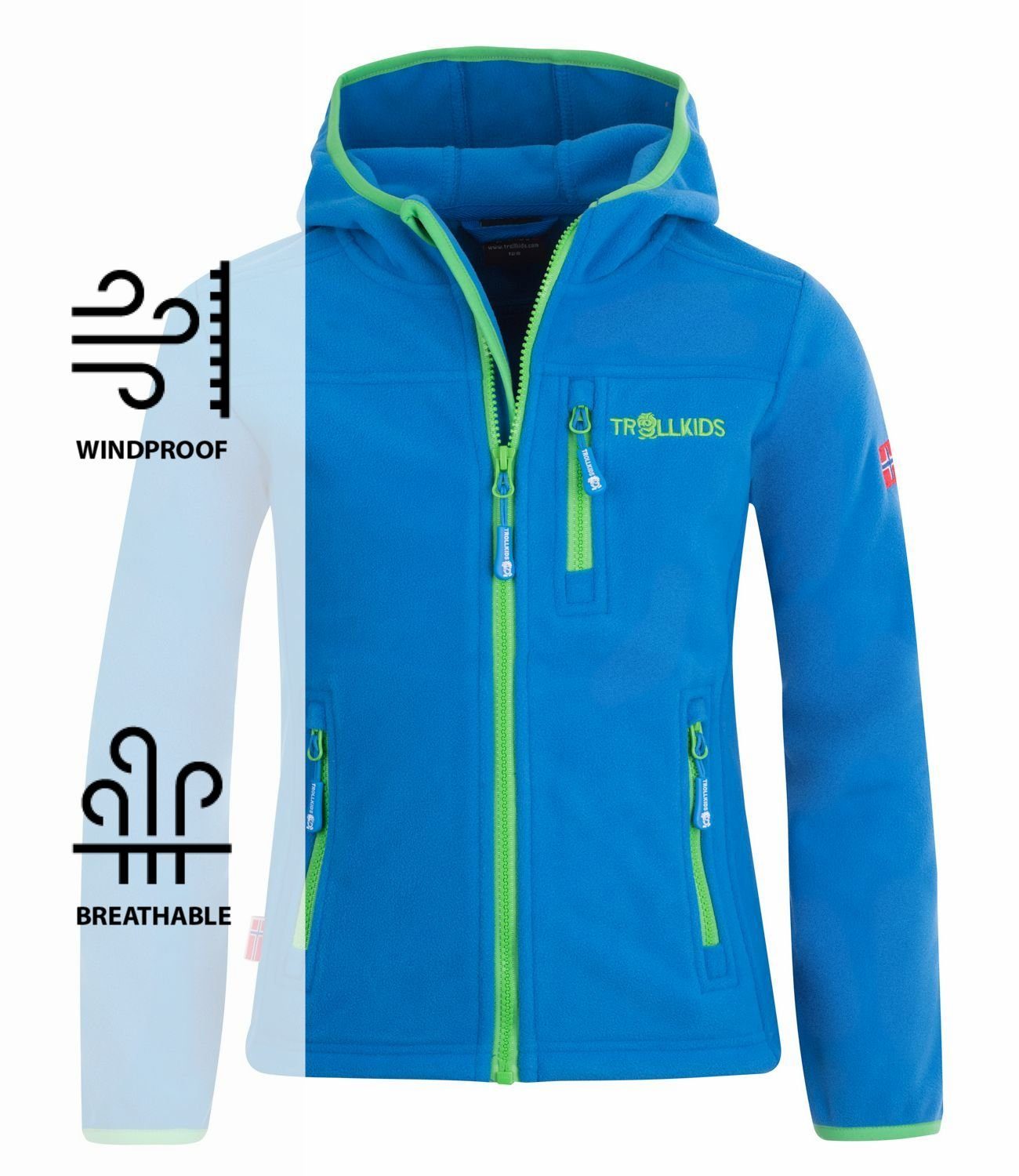 Fleecejacke Stavanger Mittelblau/Hellgrün TROLLKIDS