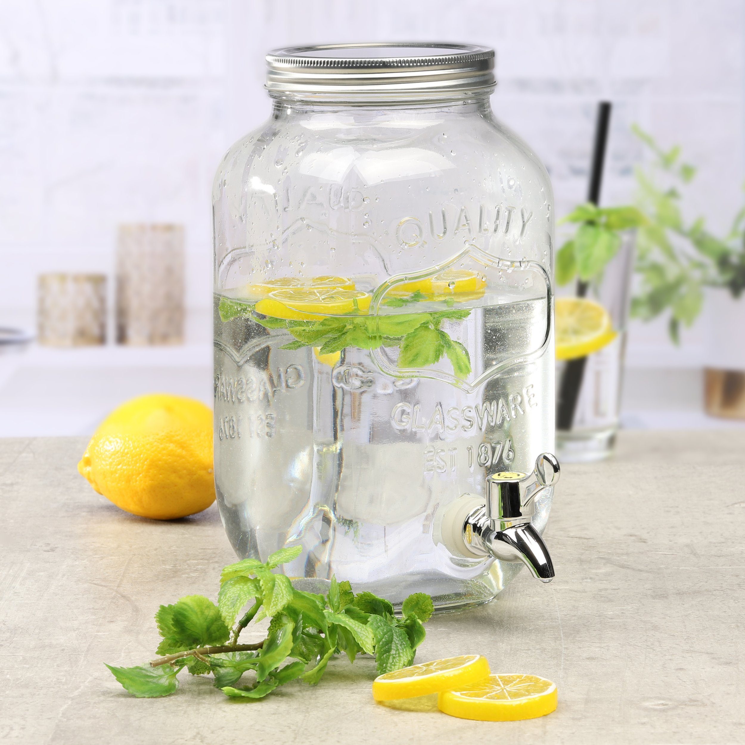 Rungassi Getränkespender Getränkespender Glas mit Zapfhahn 3L Wasserspender Saftspender