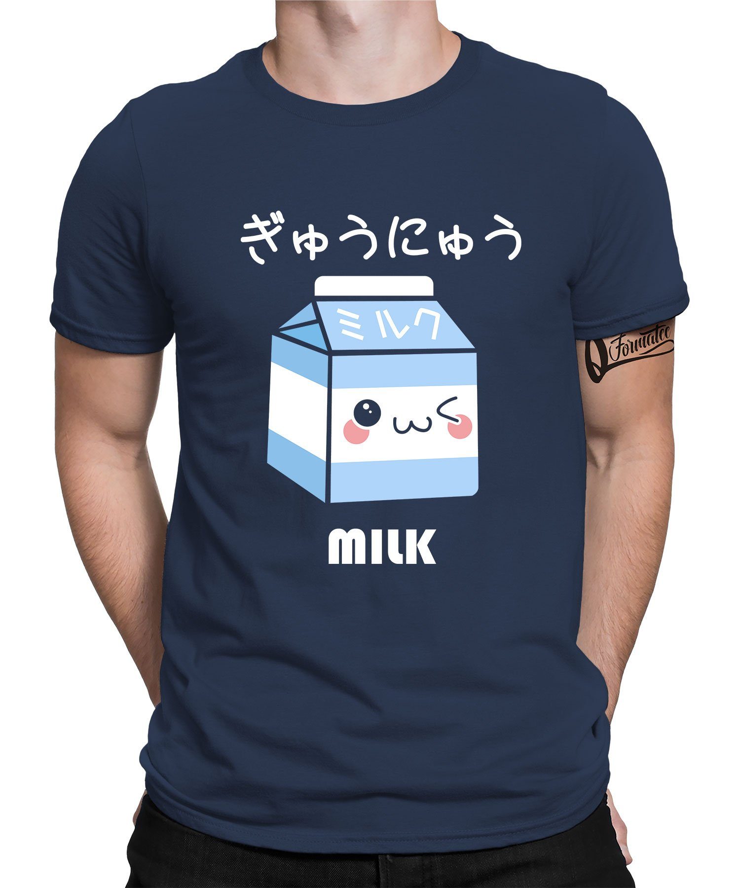 Blau Ästhetik Milk Kurzarmshirt Formatee Anime Quattro Navy Japan (1-tlg) - T-Shirt Herren