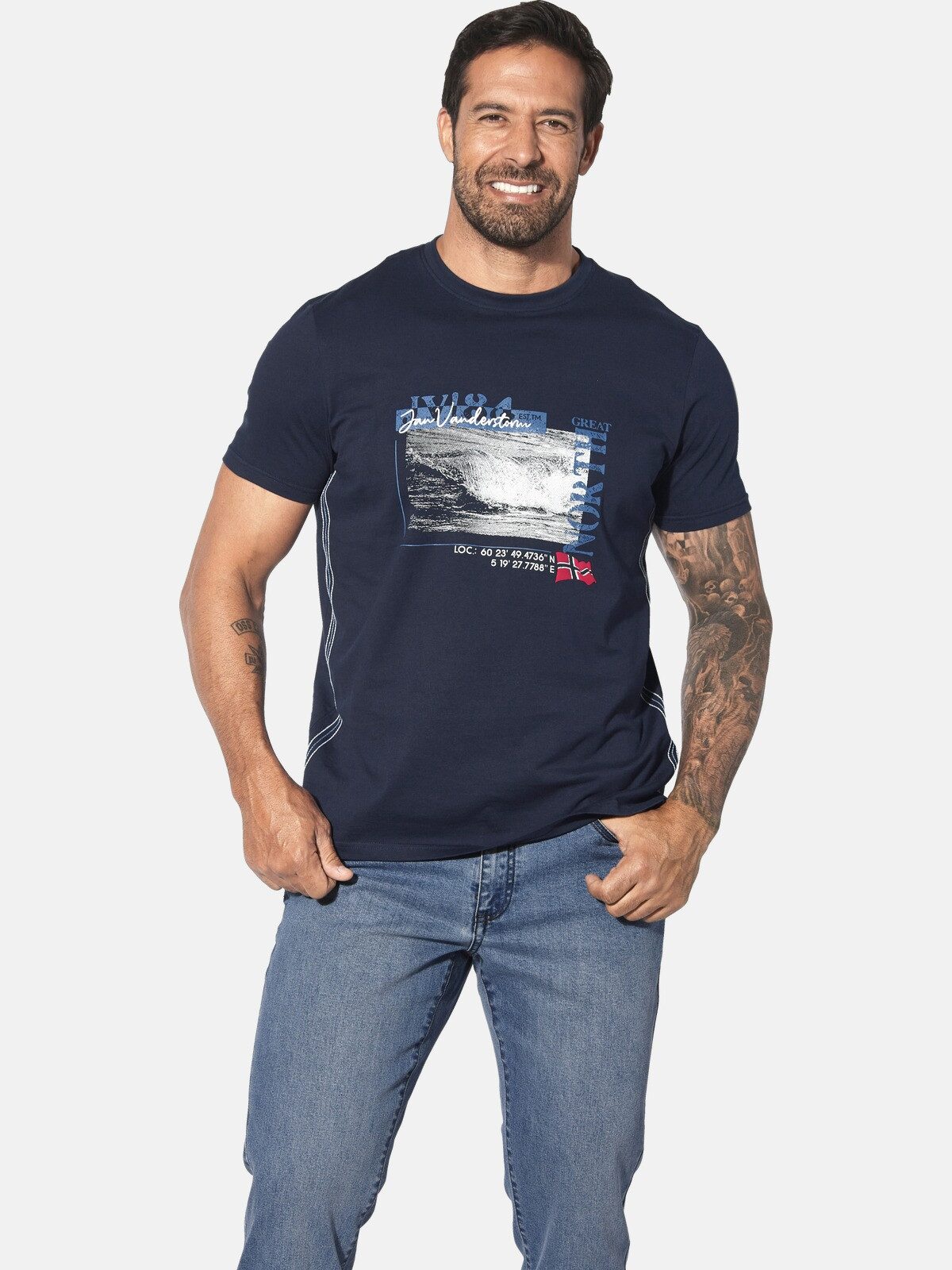 Jan Vanderstorm T-Shirt PITTER mit Ozeanmotiv günstig online kaufen