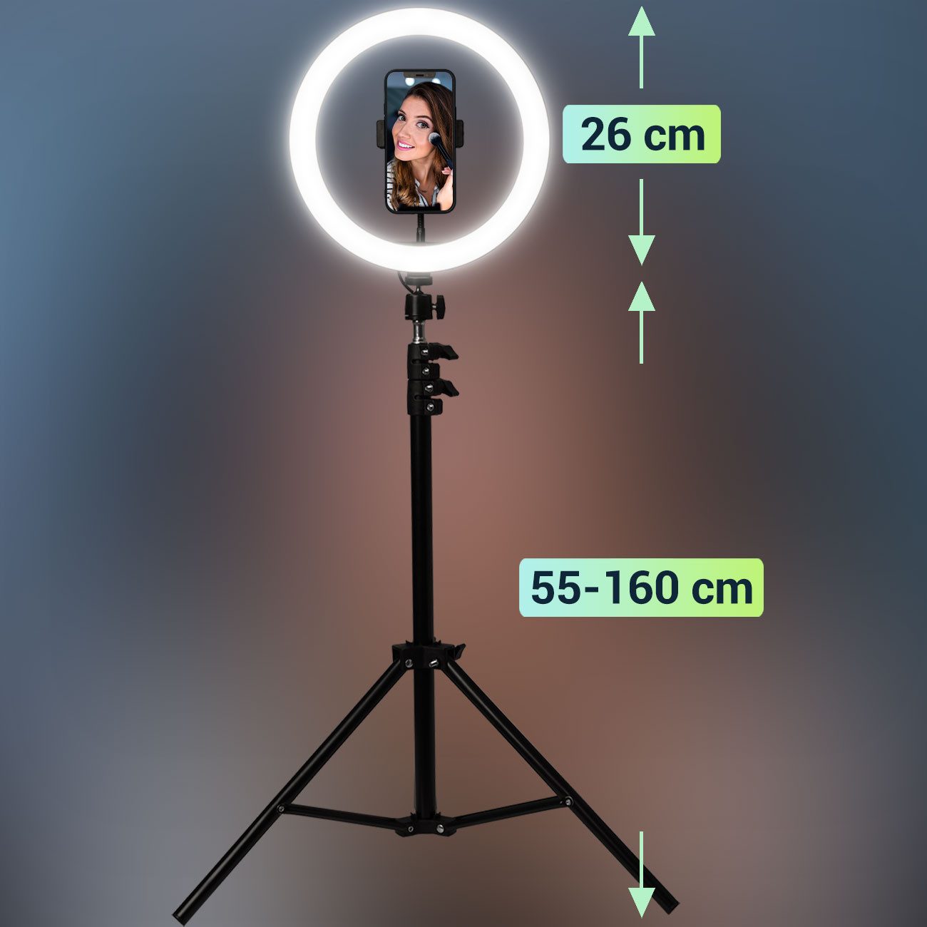 Casativo Professionelles LED-Ringlicht, Stativ-Ständer und Smartphone-Halterung Studio-Blitzgerät, (Fernauslöser, Ø 10" / 25 cm, App)