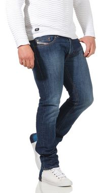 Diesel Slim-fit-Jeans Herren Thavar 0855L Blau, Röhrenjeans, 5-Pocket-Style, Used-Look